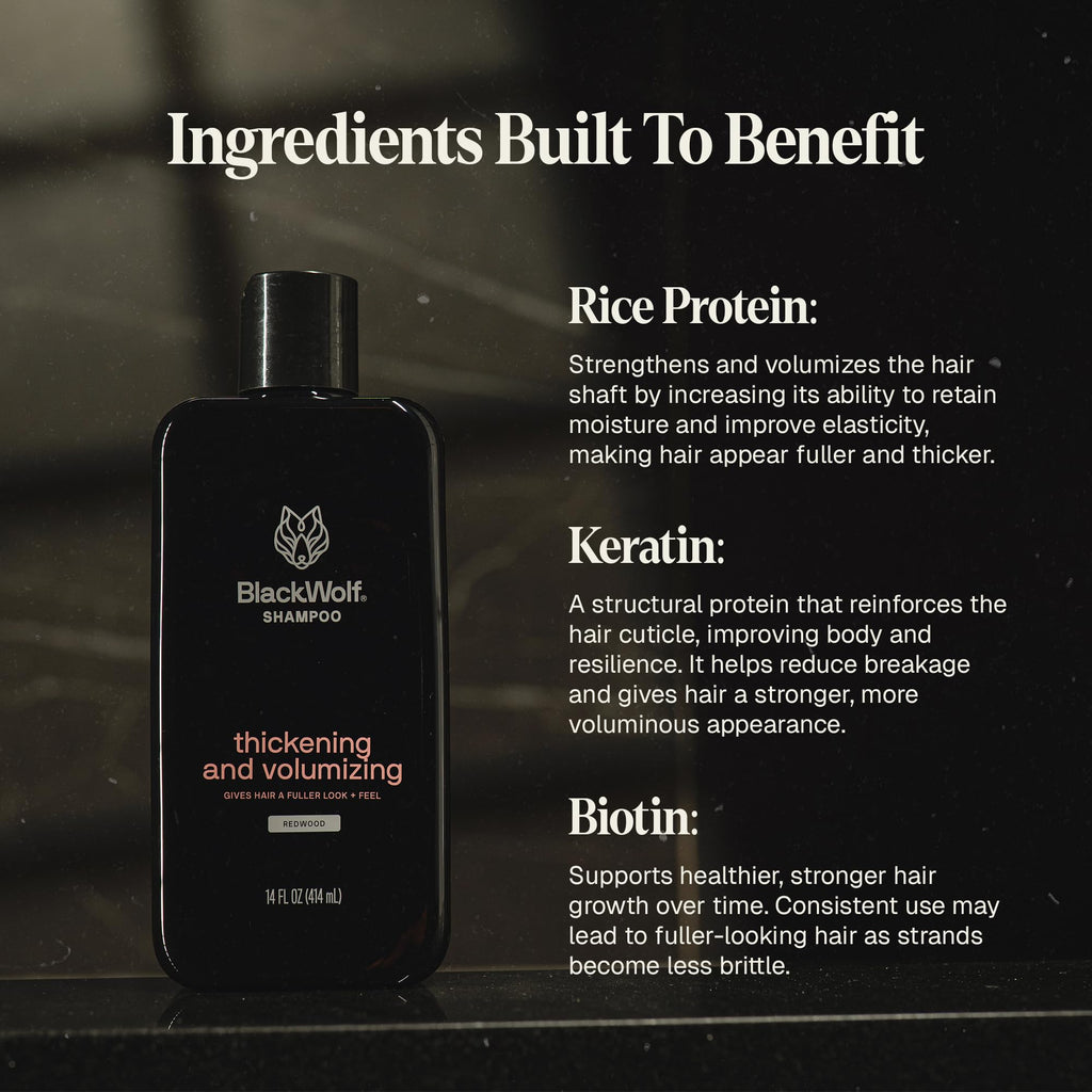 Black Wolf Thickening & Volumizing Shampoo for Men — Biotin, Keratin & Rice Protein for Fuller Hair