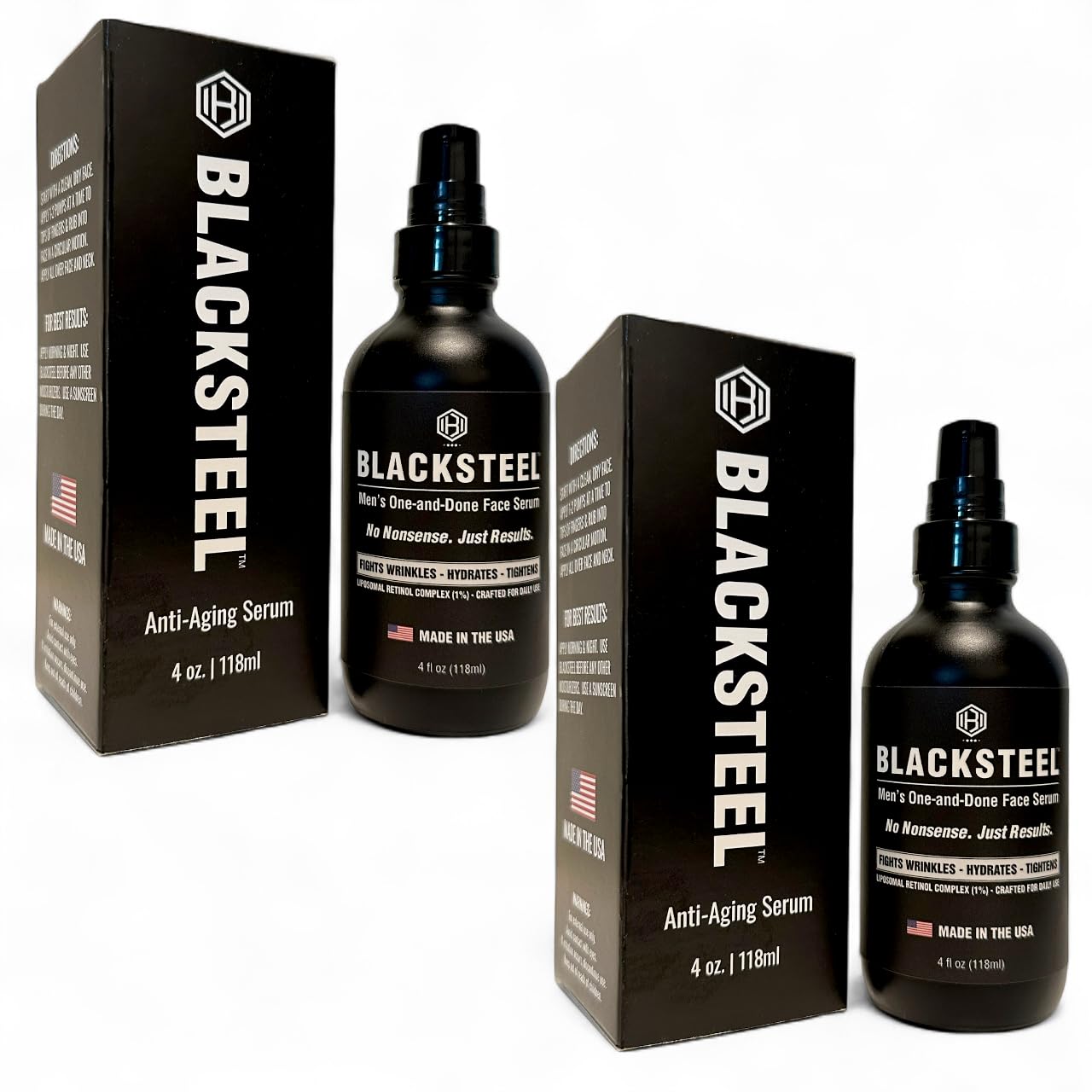 BLACKSTEEL Men's Anti-Aging Serum with Retinol & Hyaluronic Acid | 4 oz (2-Pack)