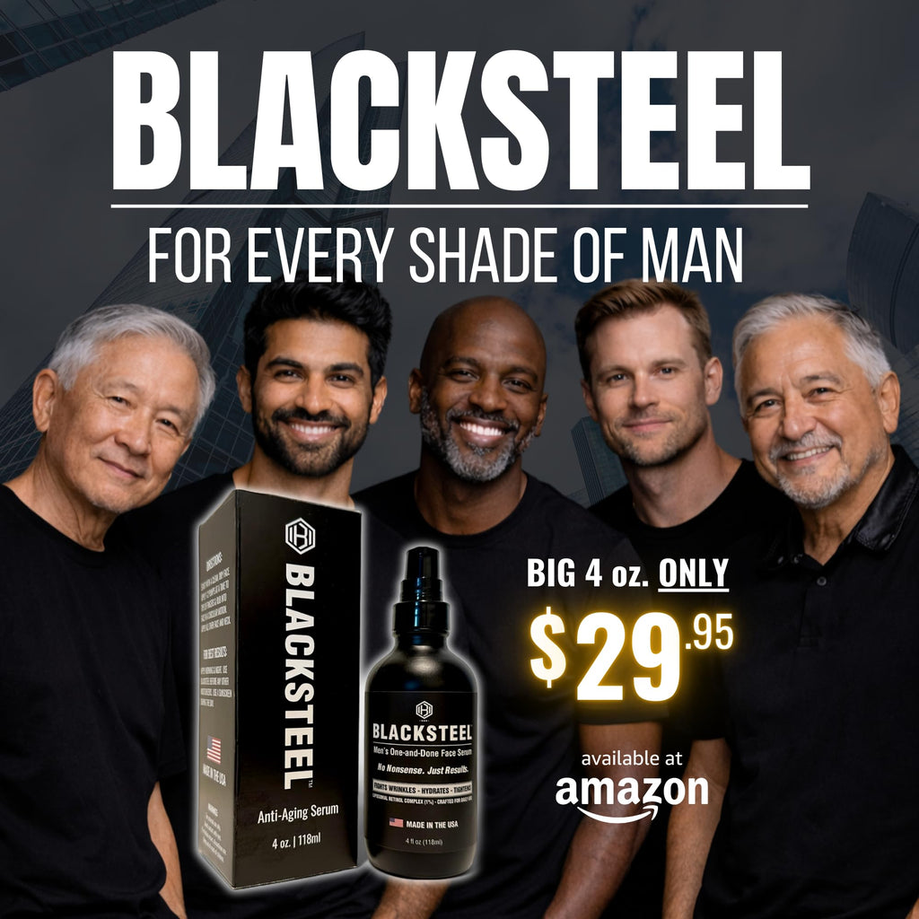 BLACKSTEEL Men's Anti-Aging Serum with Retinol & Hyaluronic Acid | One-Step Daily Wrinkle Reduction & Hydration | Made in USA | 4 oz