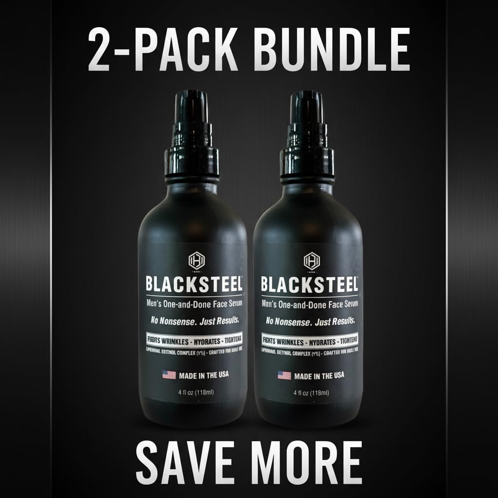BLACKSTEEL Men's Anti-Aging Serum with Retinol & Hyaluronic Acid | 4 oz (2-Pack)