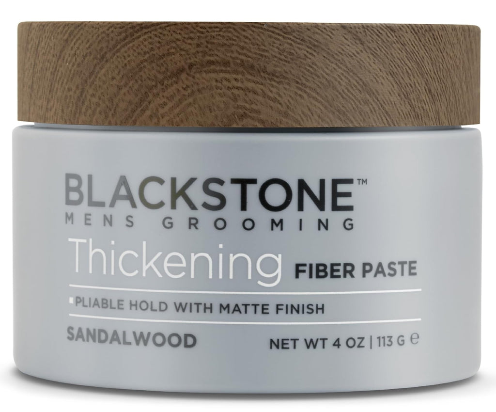 Blackstone Men's Grooming Thickening Fiber Paste Gel – Pliable Hold, Matte Finish, Volume Boost | Paraben & Cruelty Free | Made in USA, Sandalwood (4 oz)