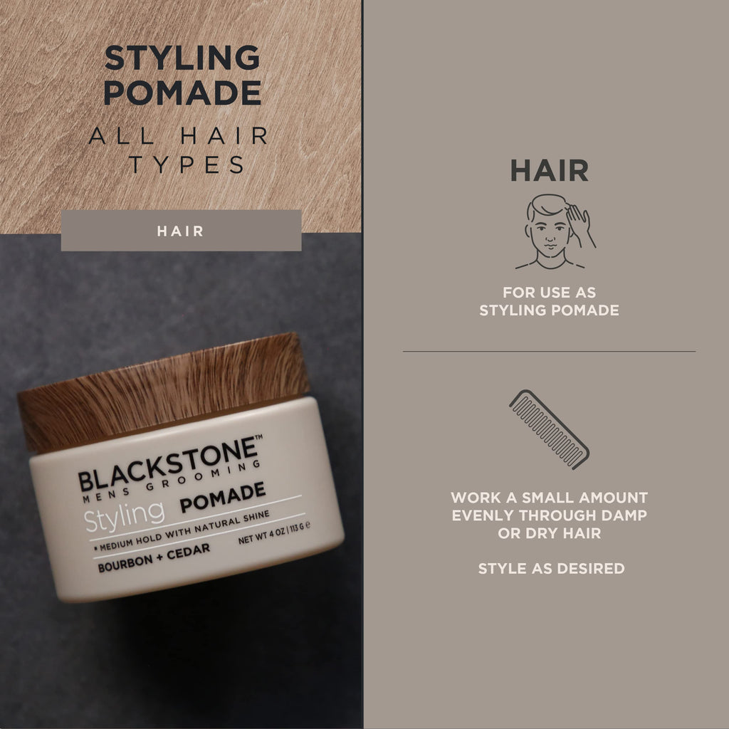Blackstone Men’s Grooming Pomade – Medium Hold, Natural Shine | Made in USA, Bourbon + Cedar