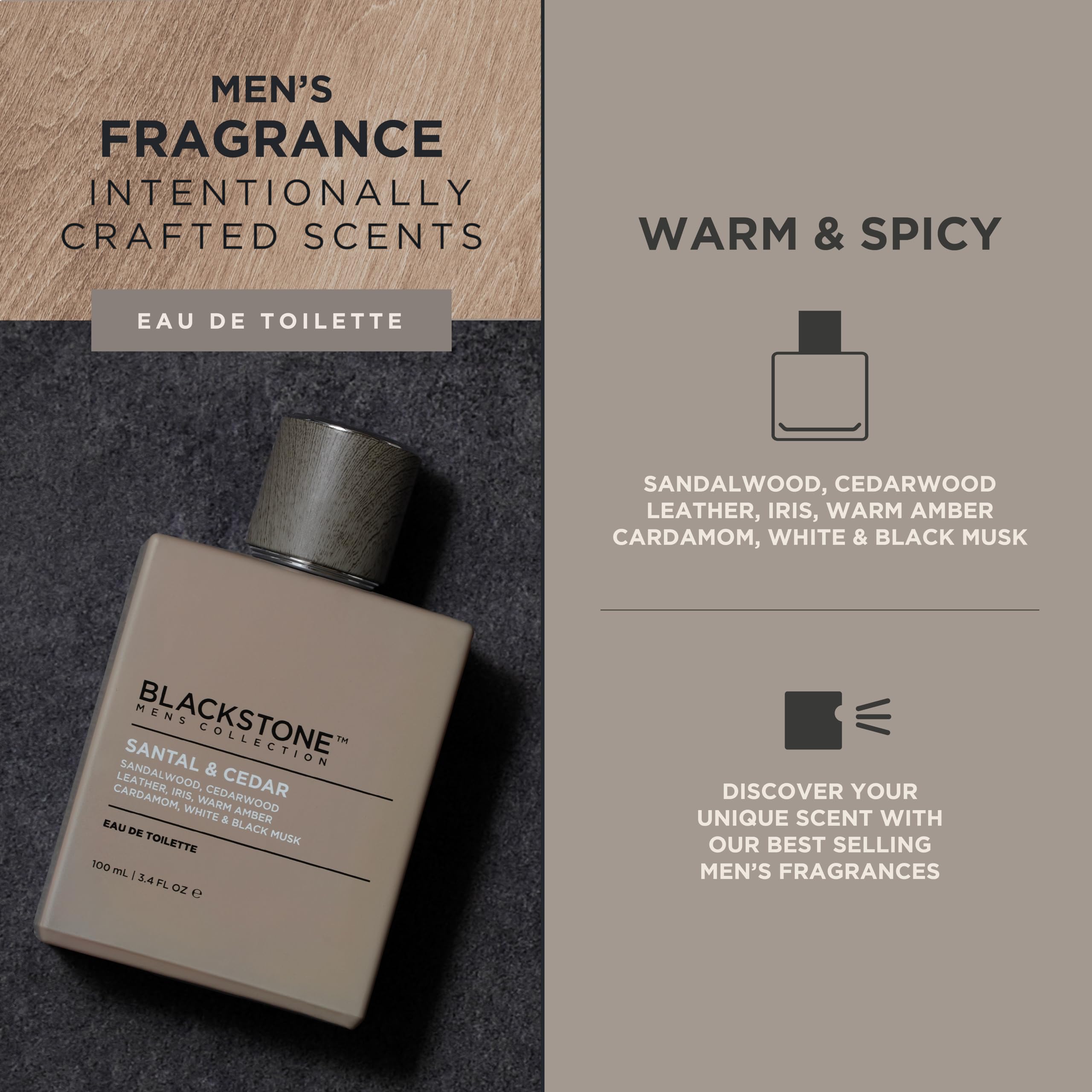 Blackstone Santal & Cedar Eau de Toilette for Men | Warm Woody Fragrance, 100 ml