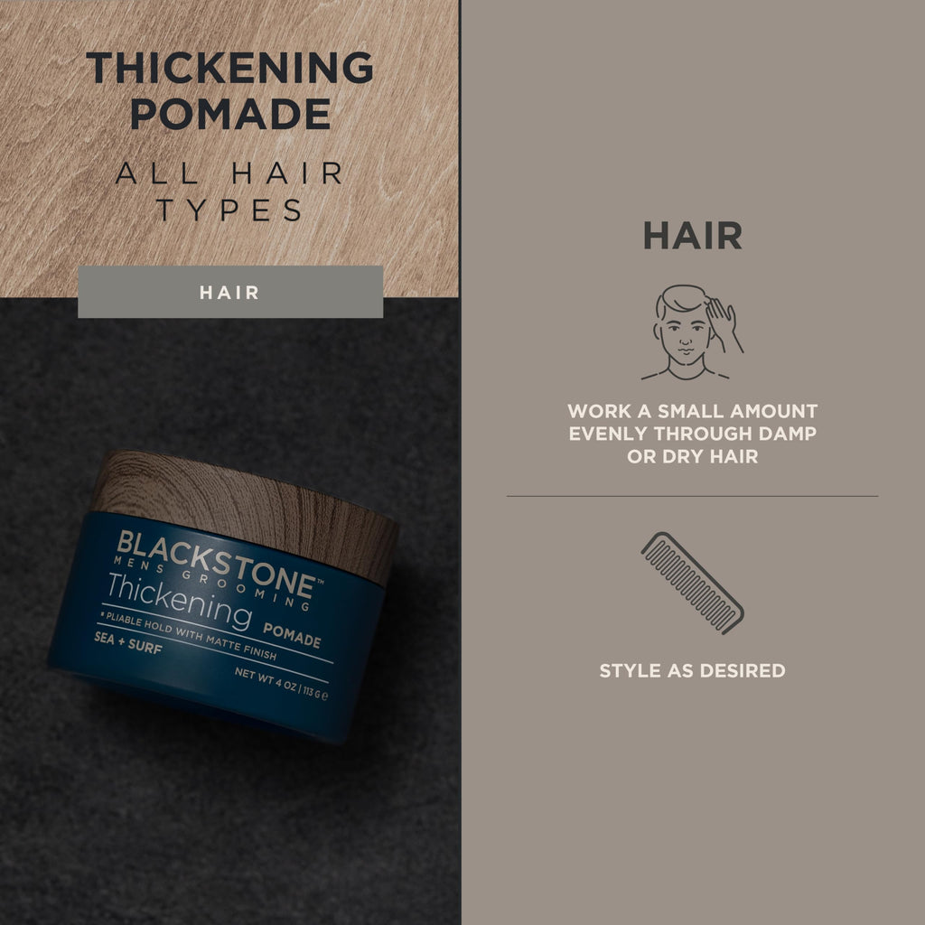Blackstone Men's Grooming Thickening Pomade – Pliable Hold, Matte Finish, Sea + Surf Scent | Made in USA
