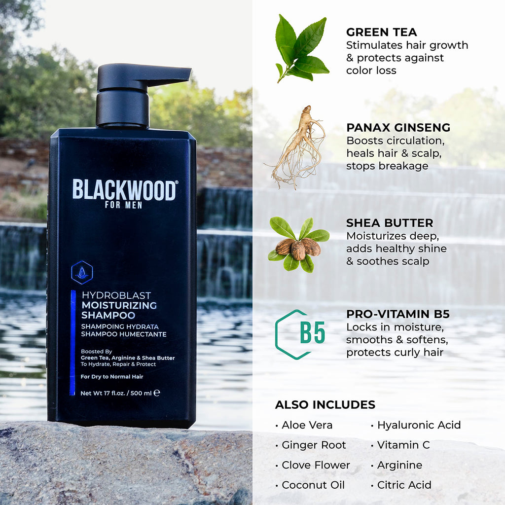 Blackwood For Men Hydroblast Moisturizing Shampoo – For Coarse, Dry & Curly Hair • Vegan, Sulfate-Free