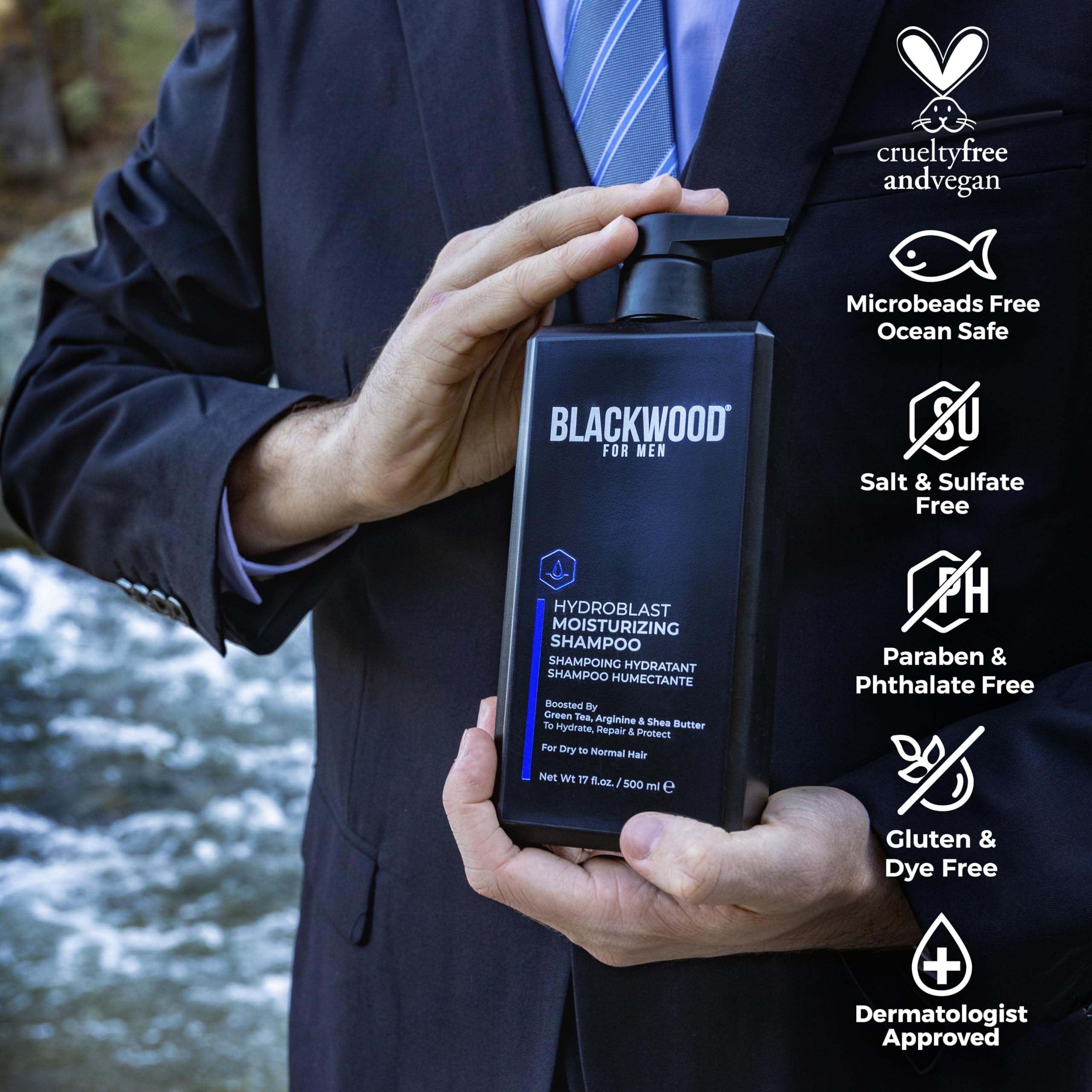 Blackwood For Men Hydroblast Moisturizing Shampoo – For Coarse, Dry & Curly Hair • Vegan, Sulfate-Free