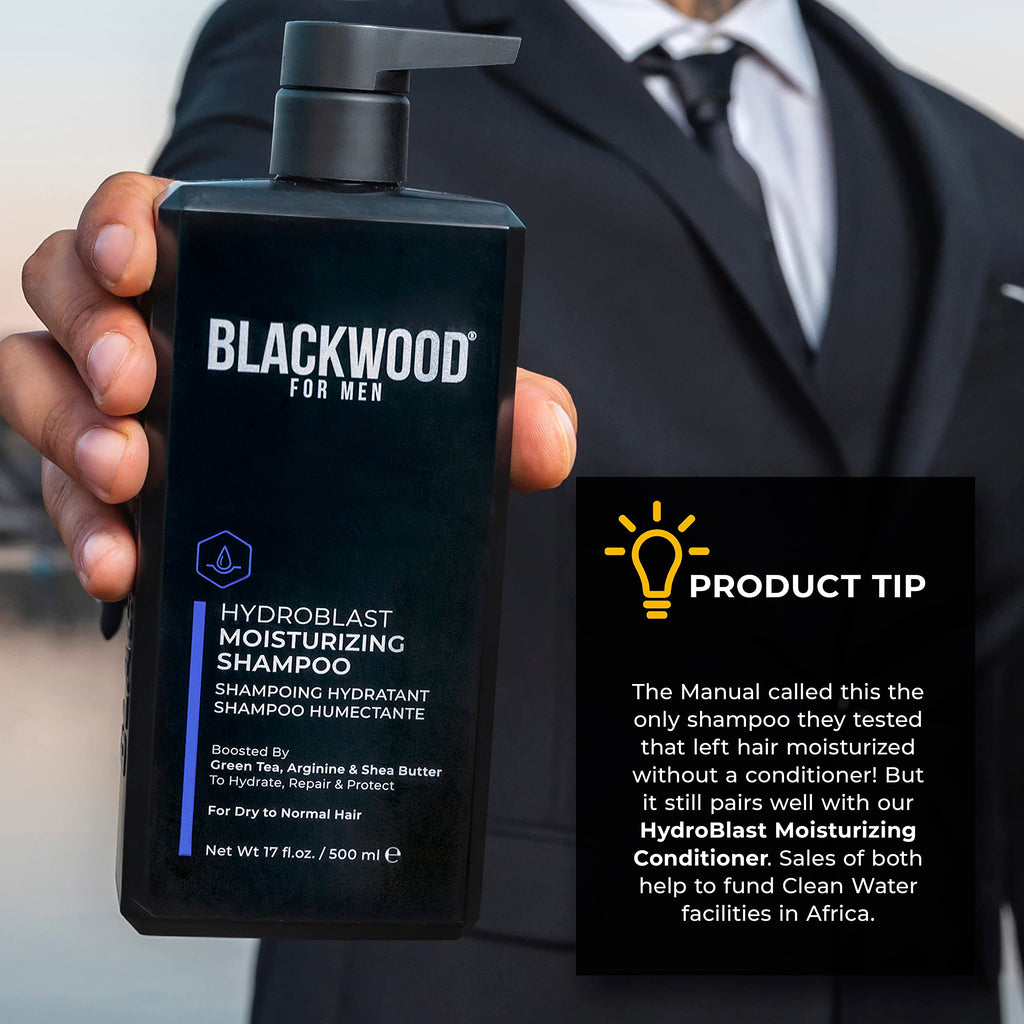 Blackwood For Men Hydroblast Moisturizing Shampoo – For Coarse, Dry & Curly Hair • Vegan, Sulfate-Free