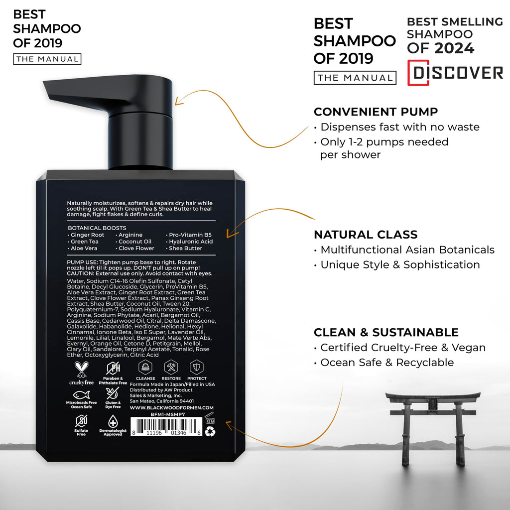 Blackwood For Men Hydroblast Moisturizing Shampoo – For Coarse, Dry & Curly Hair | Ginseng & Ginger | Vegan, Sulfate-Free (7 Oz)