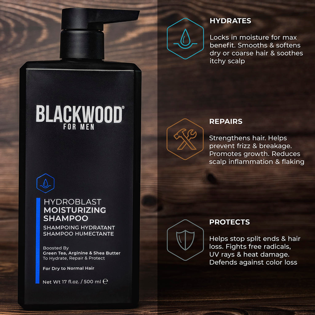 Blackwood For Men Hydroblast Moisturizing Shampoo – For Coarse, Dry & Curly Hair • Vegan, Sulfate-Free