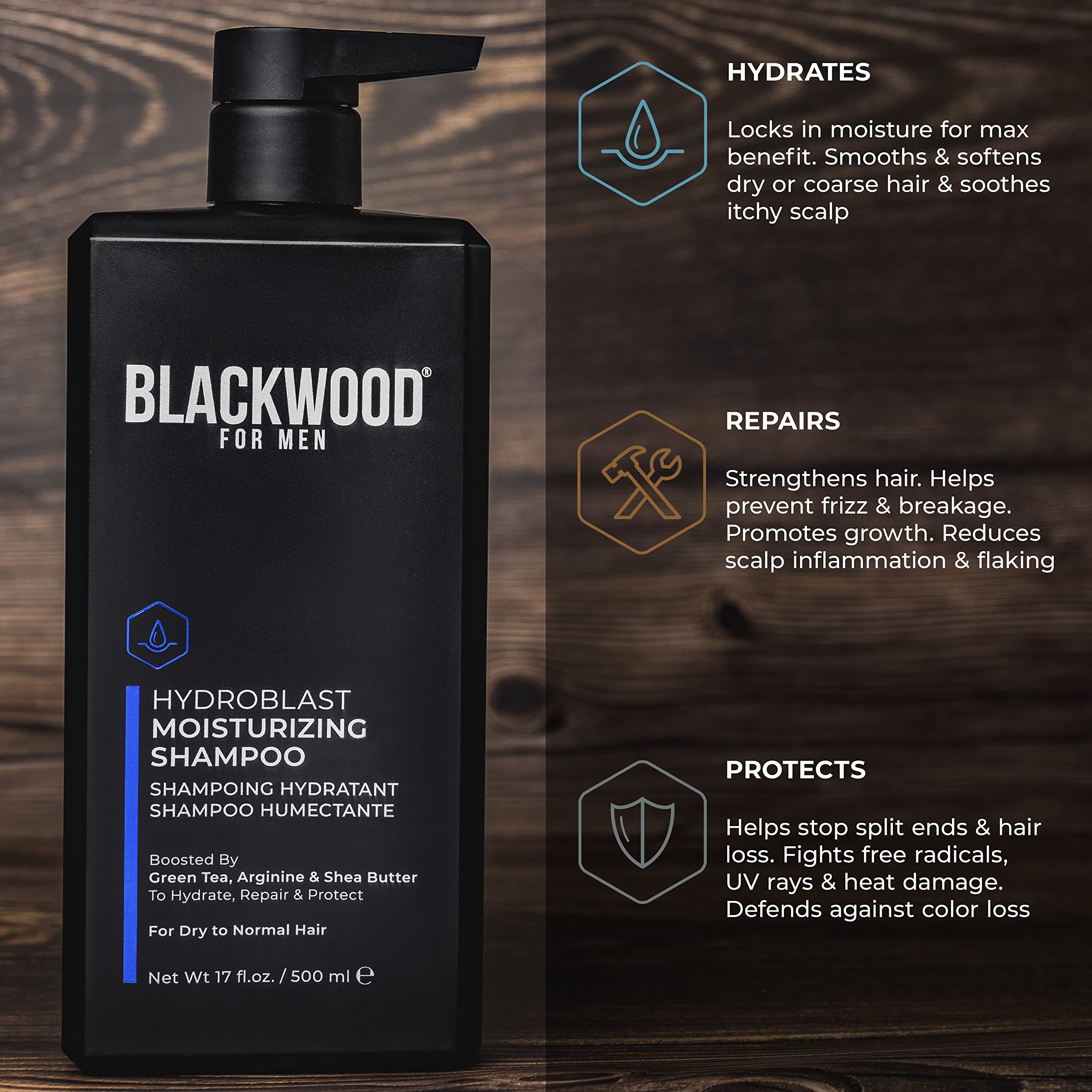 Blackwood For Men Hydroblast Moisturizing Shampoo – For Coarse, Dry & Curly Hair • Vegan, Sulfate-Free