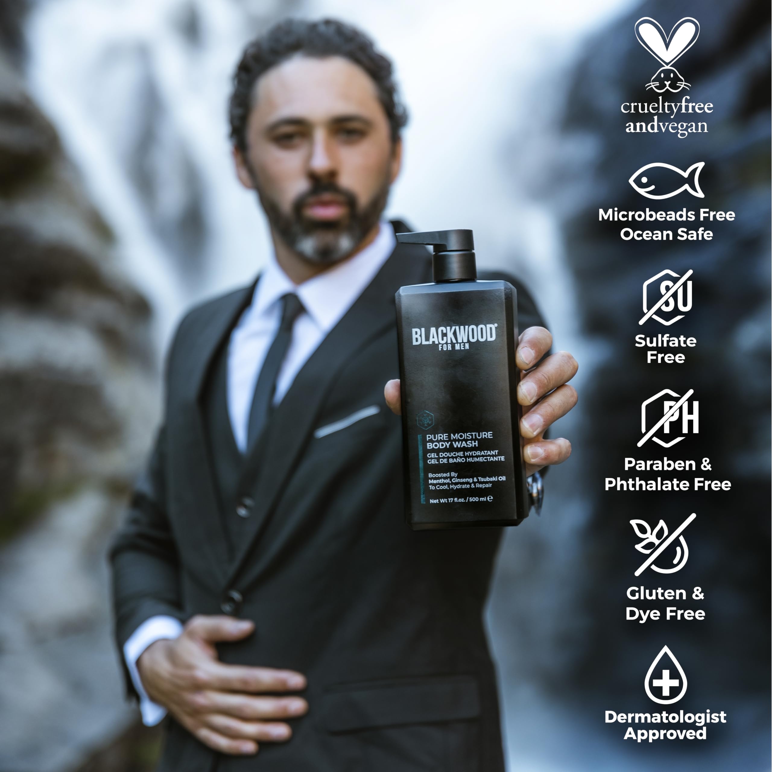 Blackwood For Men Pure Moisture Body Wash – Ginseng, Menthol, Sulfate Free, 17oz | Vegan & Dye Free