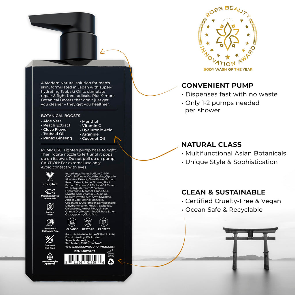 Blackwood For Men Pure Moisture Body Wash – Ginseng, Menthol, Sulfate Free, 17oz | Vegan & Dye Free