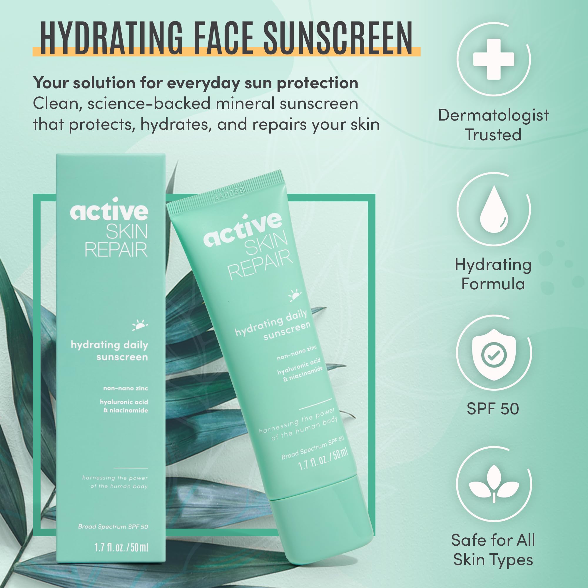 BLDG ACTIVE Active Skin Repair SPF 50 — Hydrating Mineral Sunscreen & Daily Moisturizer (1.7 fl oz)