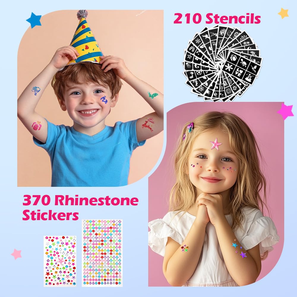 Bledras Temporary Glitter Tattoo Kit — 42 Colors, 210 Stencils, 3 Glue, 5 Brushes