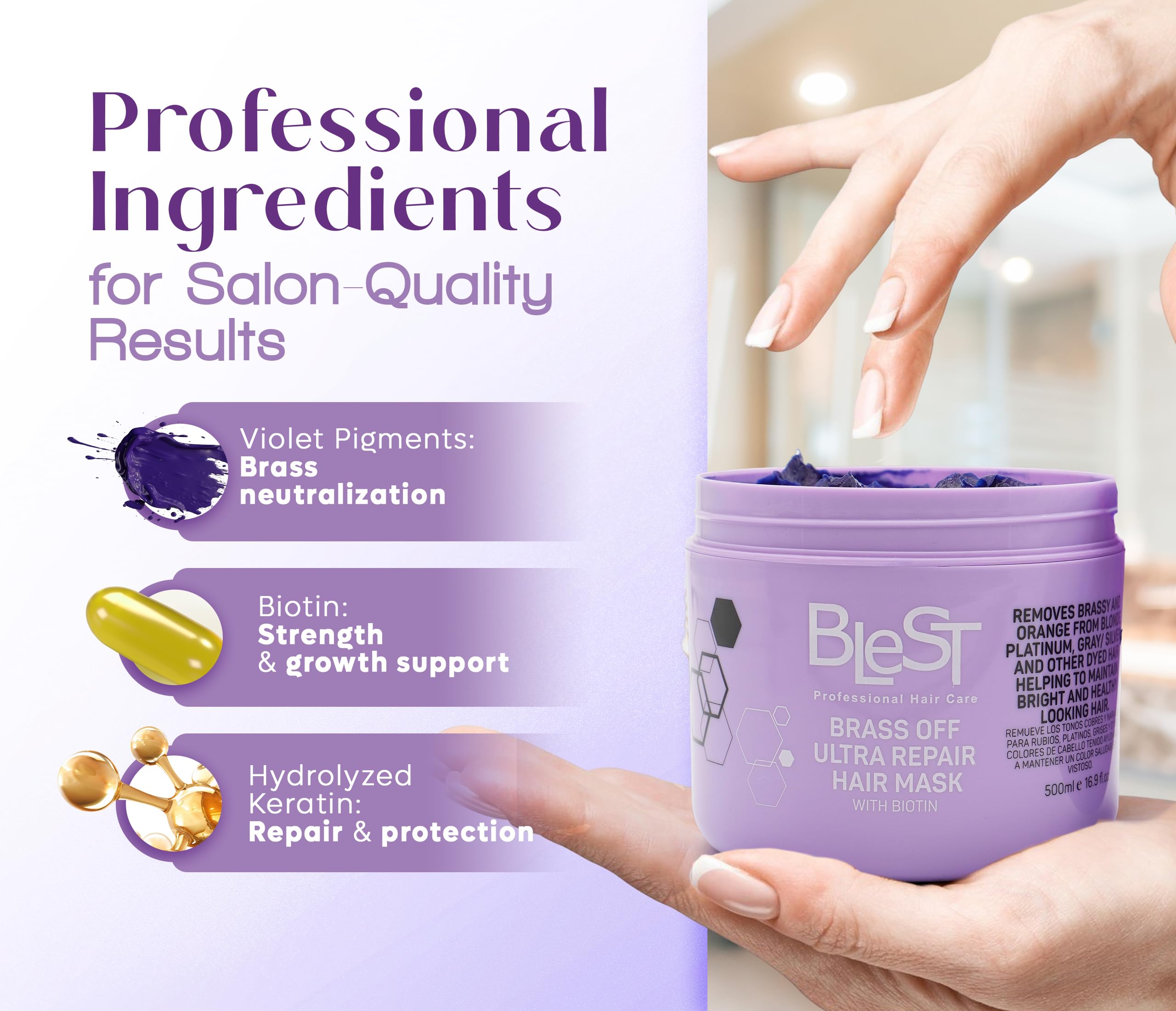 BLEST PROFESSIONAL HAIR CARE MASK – Deep Repair for Dry, Damaged, or Frizzy Hair | 500 ml, Vegan & Biotin-Infused