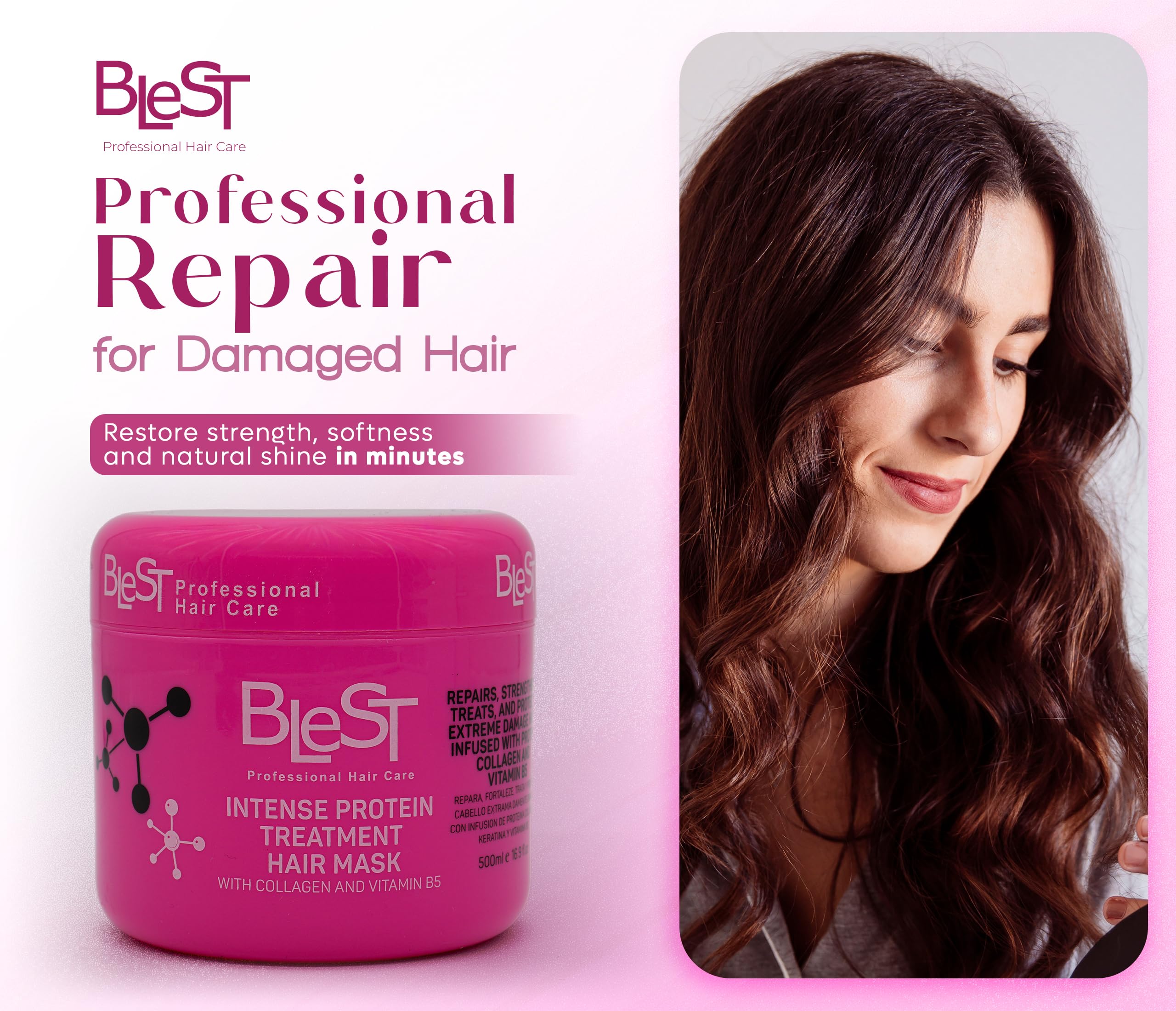 BLEST PROFESSIONAL HAIR CARE MASK for Dry, Damaged, or Frizzy Hair – Deep Repair, Shine & Smoothness – 500 ml