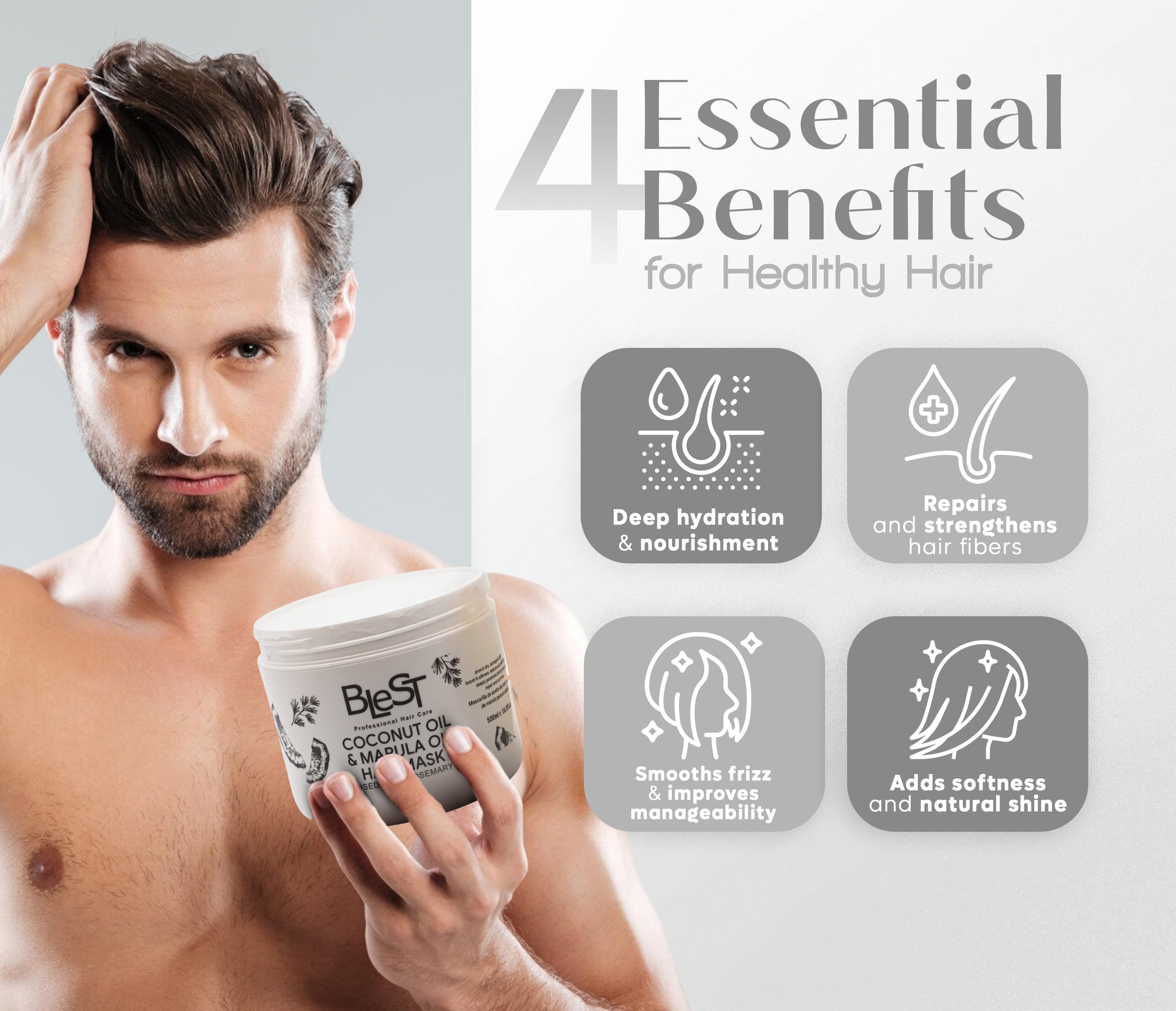 BLEST PROFESSIONAL HAIR CARE MASK for Dry, Damaged, or Frizzy Hair – Deep Repair, Shine & Smoothness – Vegan Hair Treatment 500 ml