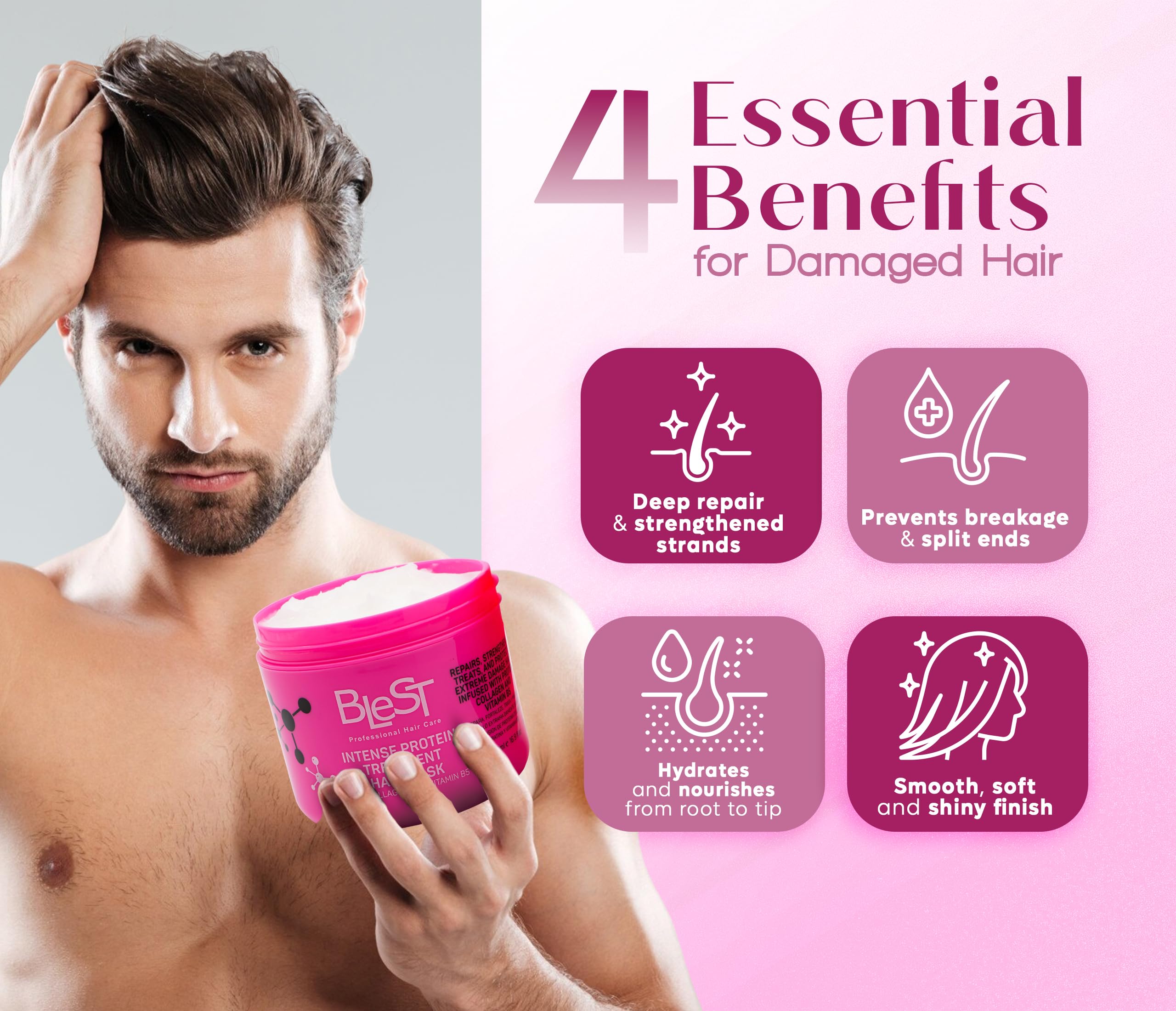 BLEST PROFESSIONAL HAIR CARE MASK for Dry, Damaged, or Frizzy Hair – Deep Repair, Shine & Smoothness – 500 ml