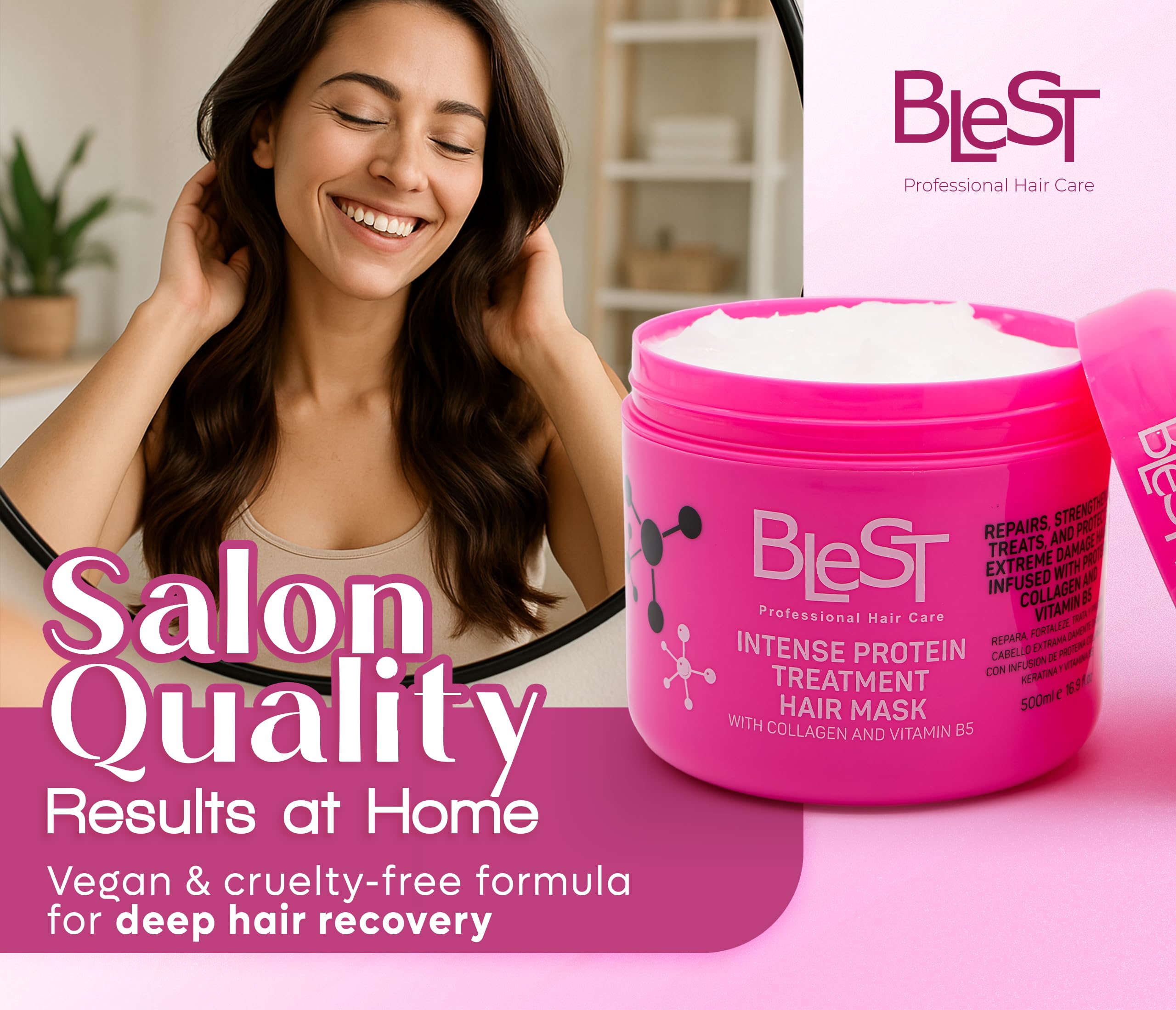BLEST PROFESSIONAL HAIR CARE MASK for Dry, Damaged, or Frizzy Hair – Deep Repair, Shine & Smoothness – 500 ml