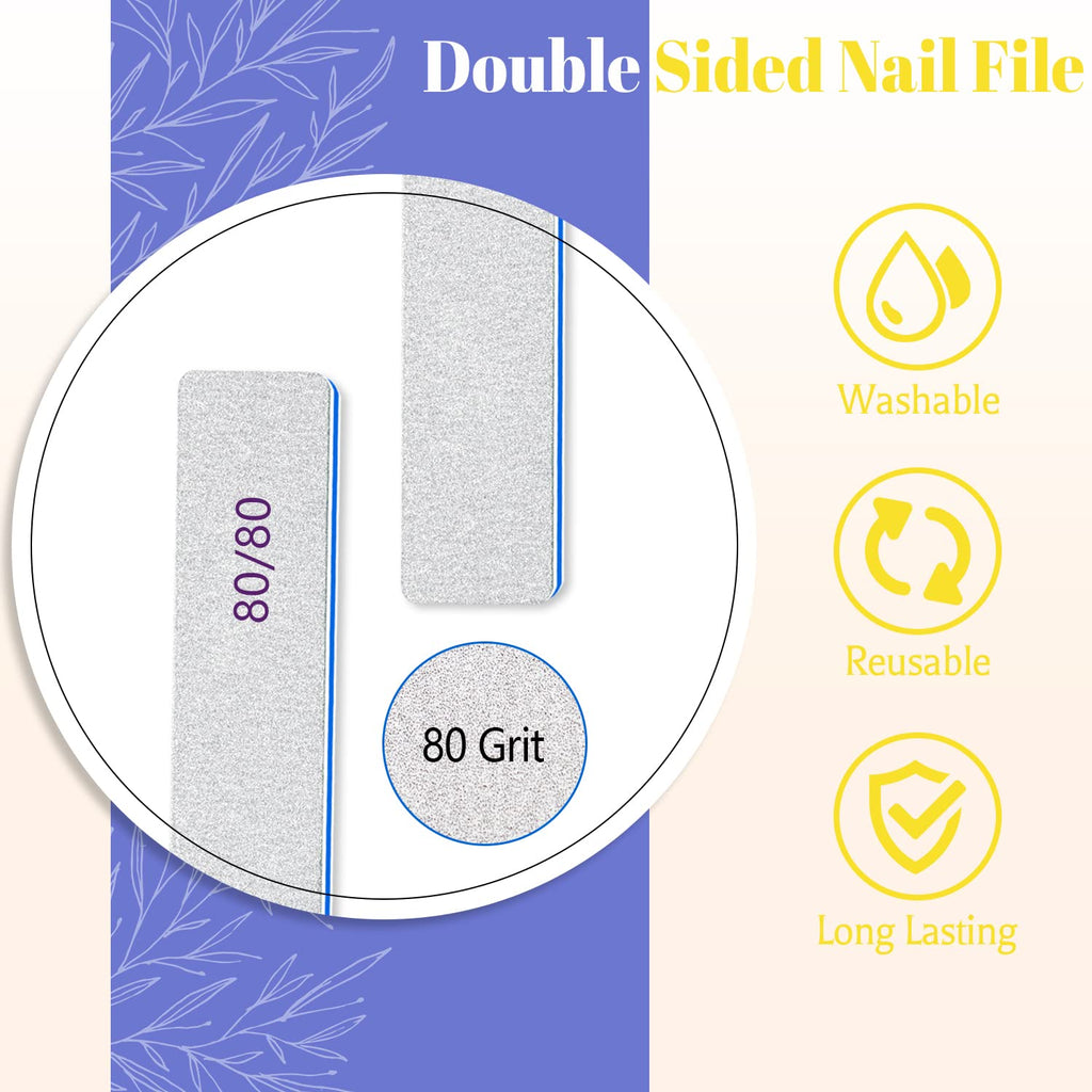 BLESWIN 25 Pcs Nail Files 80/80 Grit – Double-Sided Emery Board for Acrylic & Gel Nails, Home & Salon