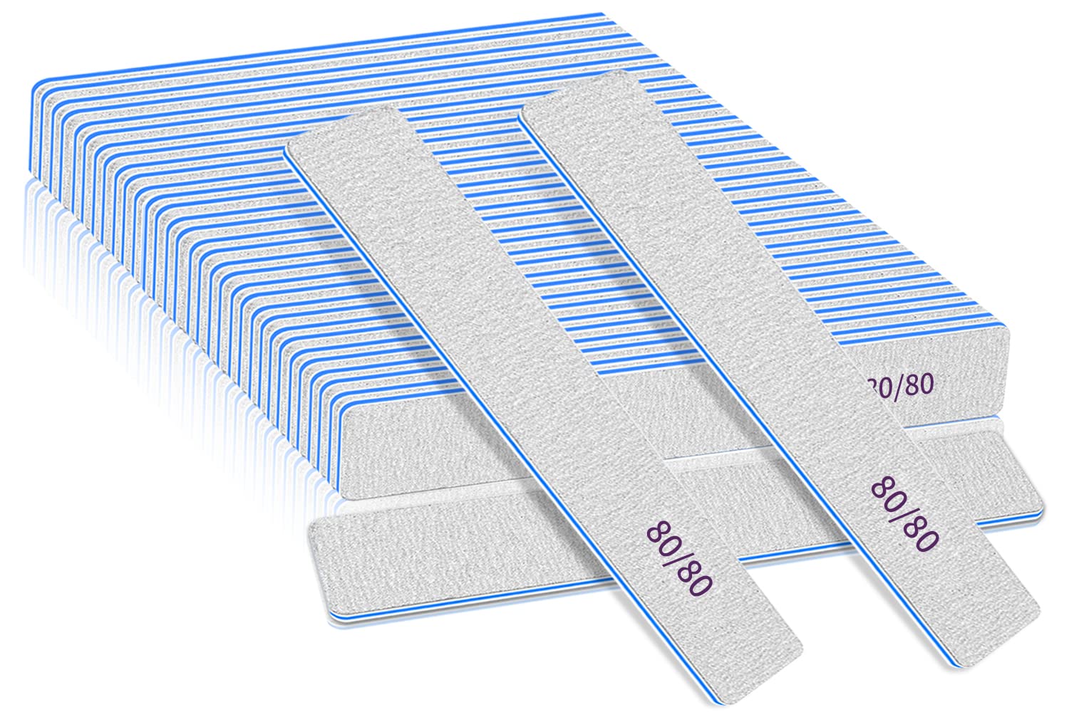 BLESWIN 25 Pcs Nail Files 80/80 Grit – Double-Sided Emery Board for Acrylic & Gel Nails, Home & Salon
