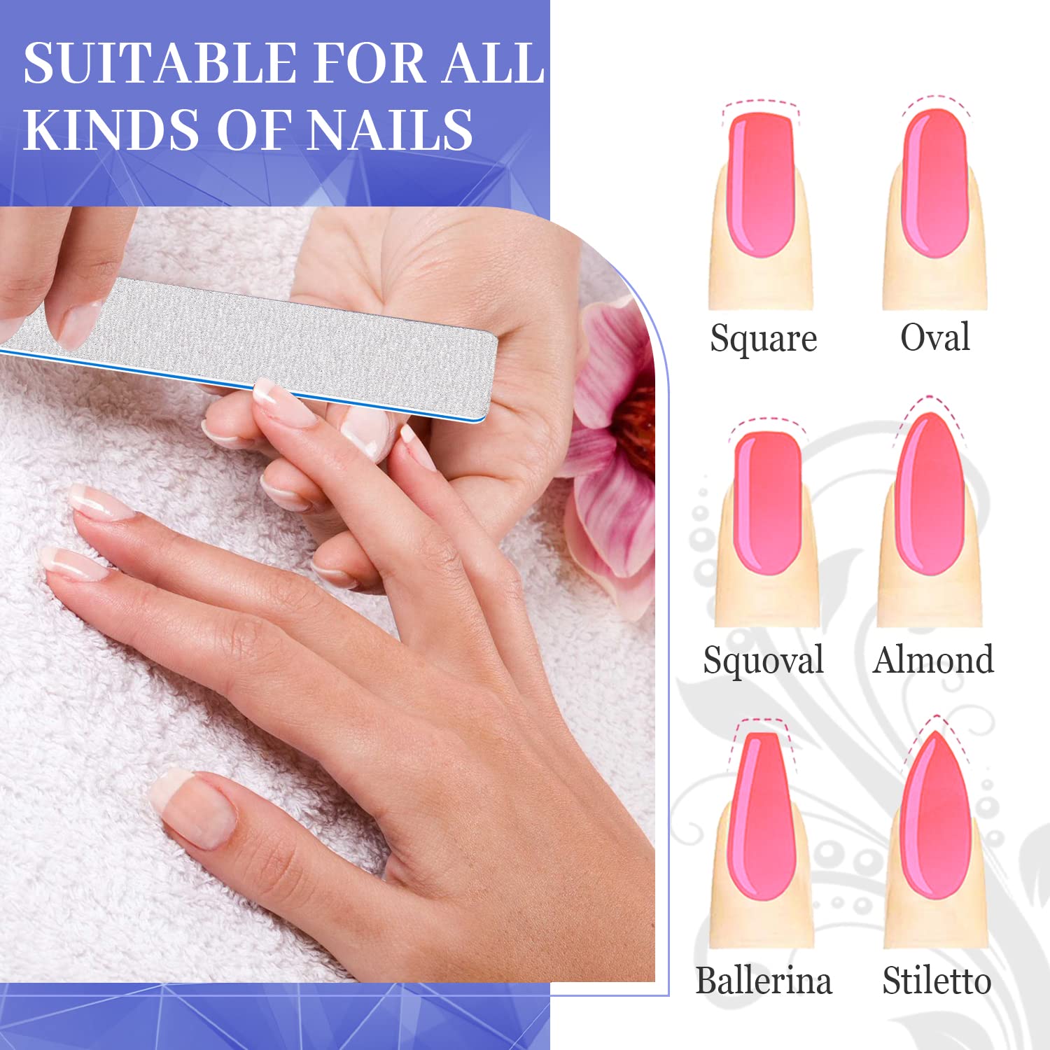 BLESWIN 25 Pcs Nail Files 80/80 Grit – Double-Sided Emery Board for Acrylic & Gel Nails, Home & Salon