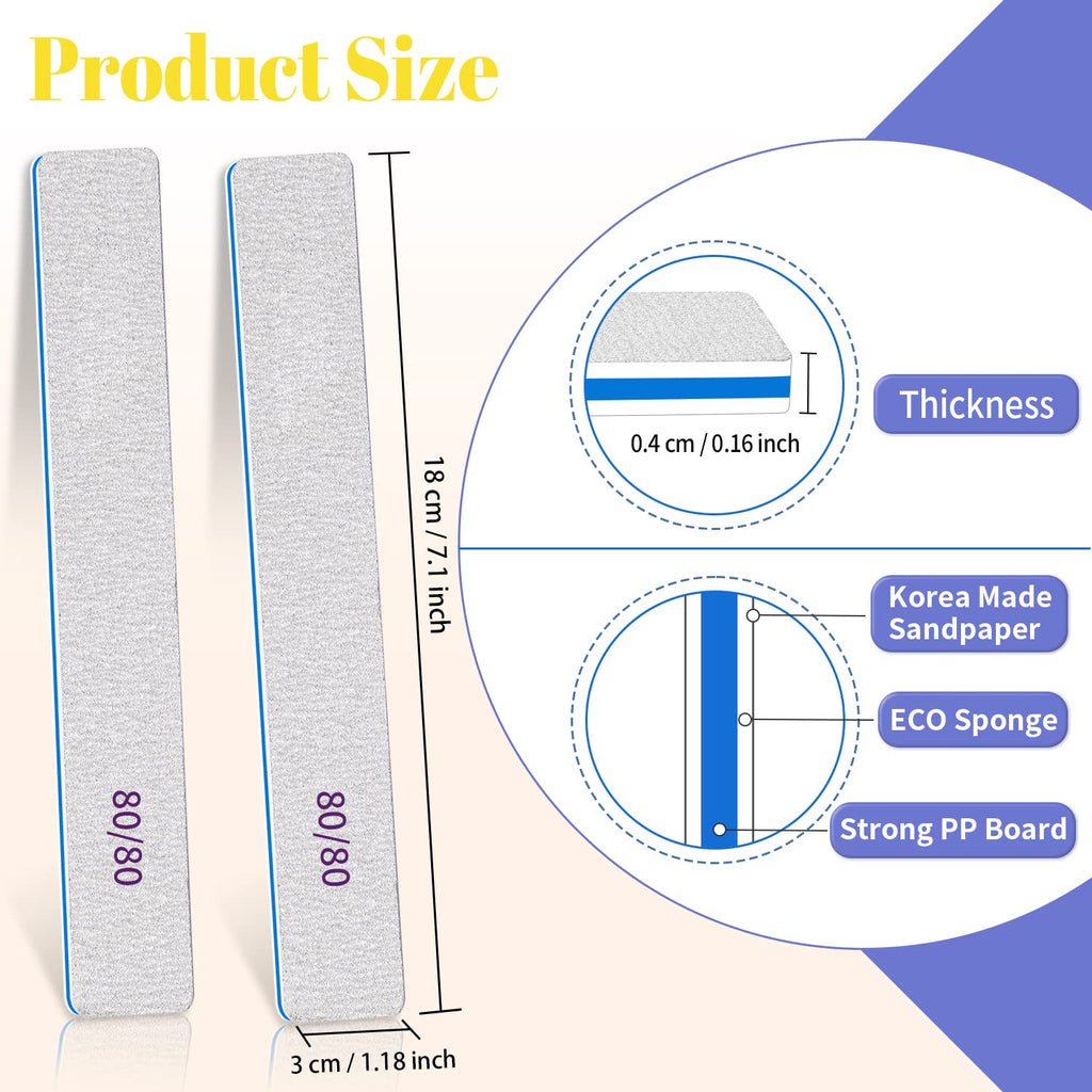 BLESWIN 25 Pcs Nail Files 80/80 Grit – Double-Sided Emery Board for Acrylic & Gel Nails, Home & Salon