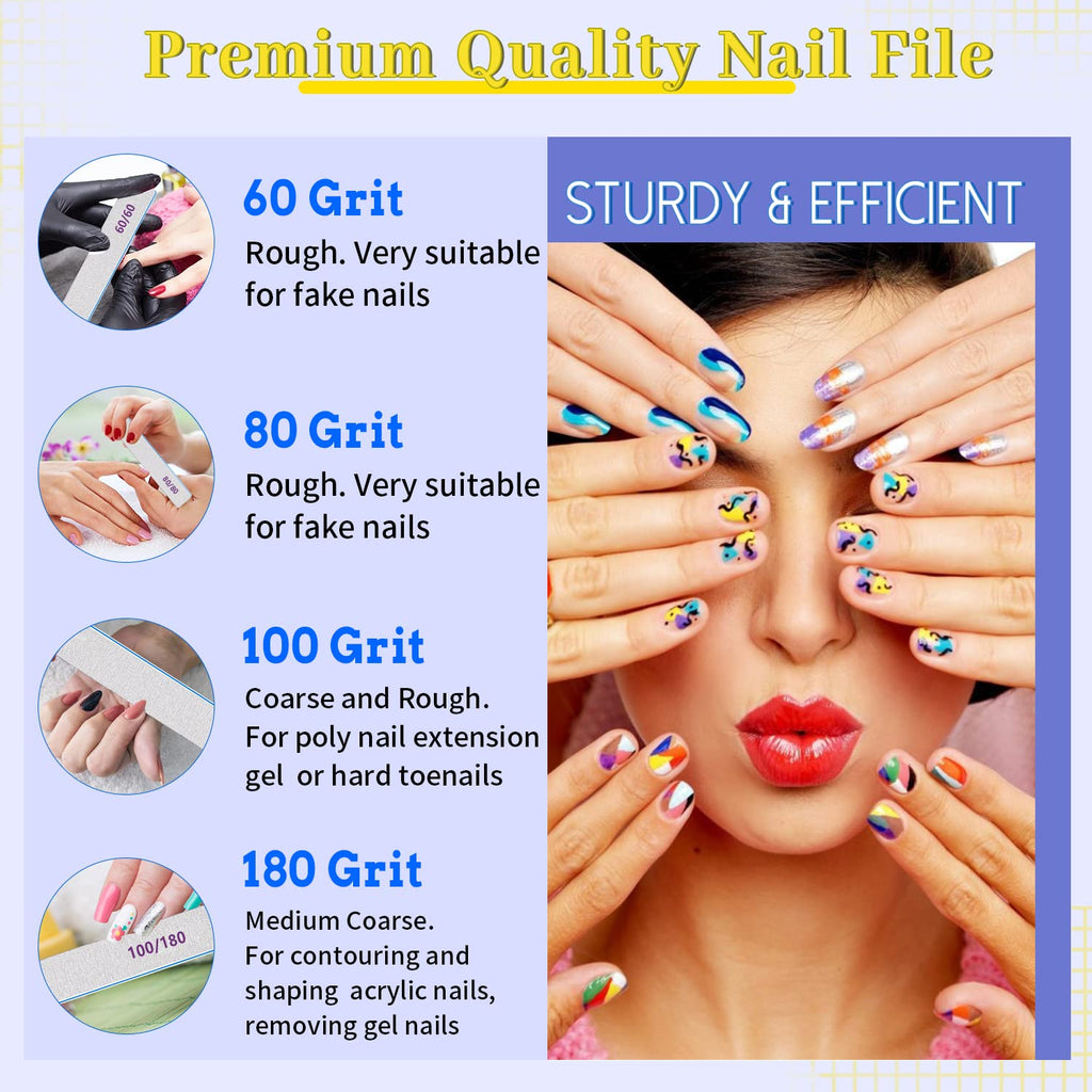 BLESWIN 25 Pcs Nail Files 80/80 Grit – Double-Sided Emery Board for Acrylic & Gel Nails, Home & Salon