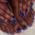 BLGTGH Diamond Press On Nails – Short Square Nails with Blue Rhinestones (48 Pcs)