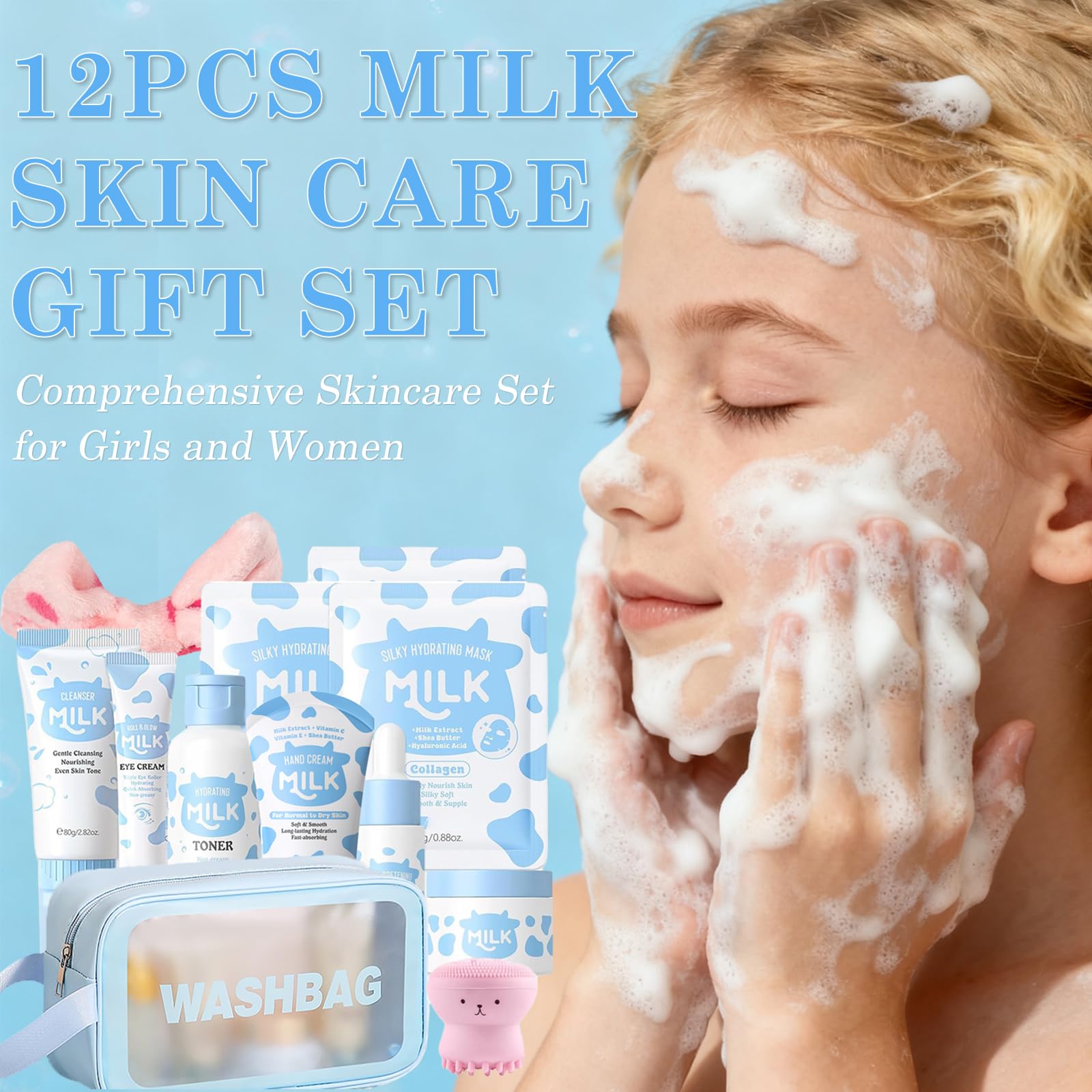 BliBling Milk Skin Care Set for Kids & Teens — 12-in-1 Gentle Hydration (Ages 8–12)