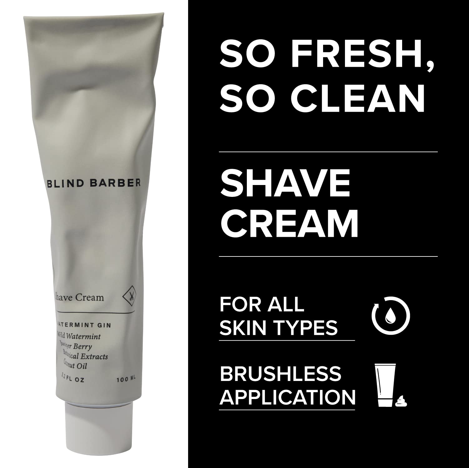 Blind Barber Watermint Gin Shave Cream — Protective Lather for All Skin Types (3.2oz / 100ml)