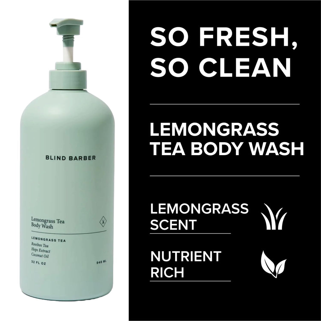 Blind Barber Lemongrass Tea Shower Gel for Men - 32 oz | Sulfate-Free Hydrating Body Wash