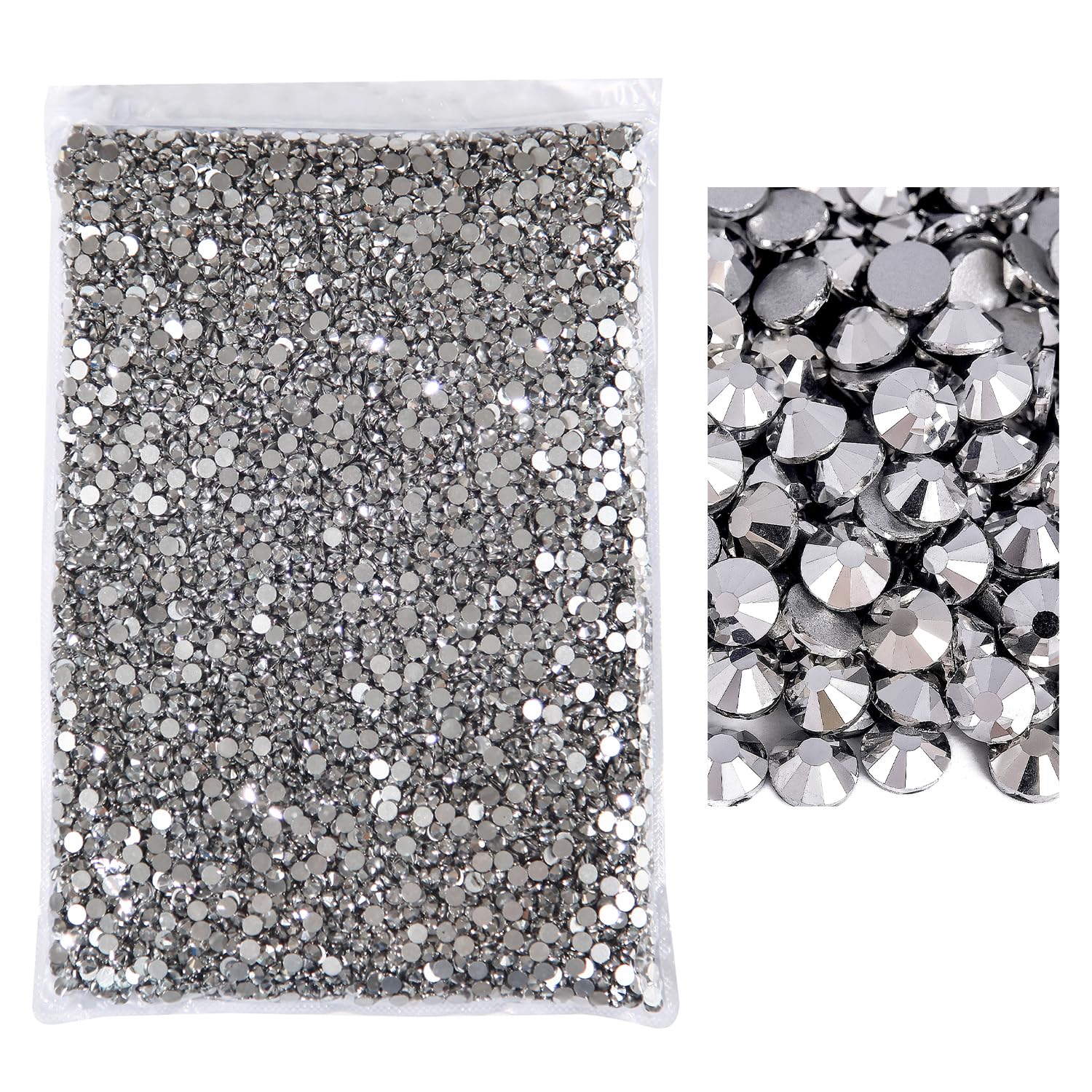 Blinginbox Flatback Rhinestones Bulk – 14,400 Crystal Glass, SS10 2.7–2.9mm (Mine Silver)