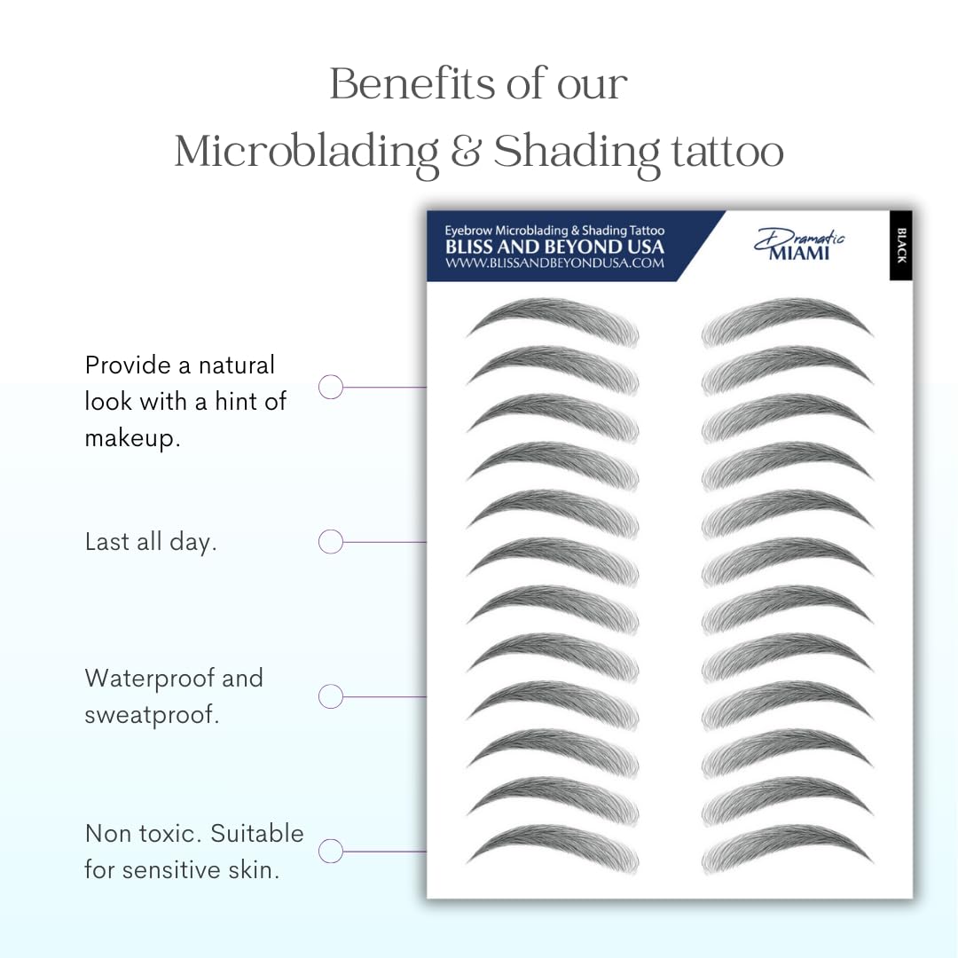 Bliss and Beyond USA Waterproof Eyebrow Sticker – Long-Lasting, Natural-Look Brow (Dramatic Miami, Black) | 2 Sheets