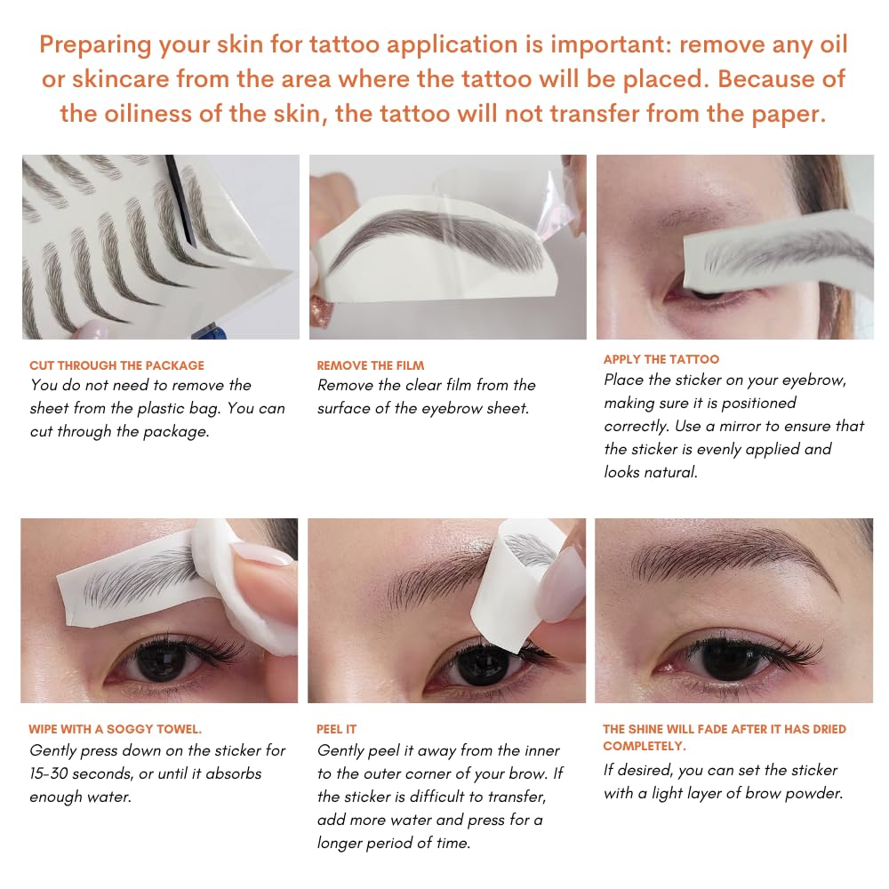 Bliss and Beyond USA Eyebrow Tattoo – Waterproof, Long-Lasting, Natural-Looking Brown (Two Sheets, Same Size)
