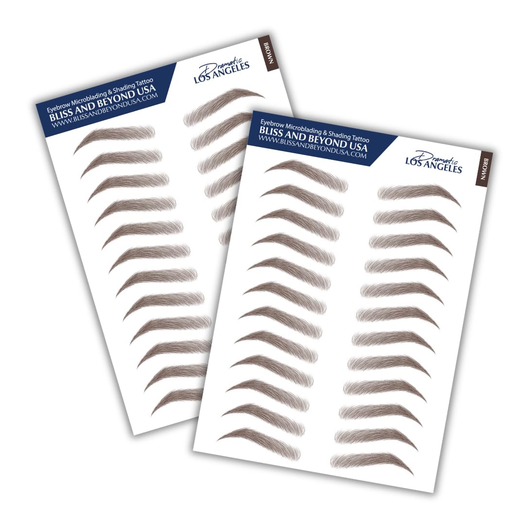 Bliss and Beyond USA Eyebrow Tattoo – Waterproof, Long-Lasting, Natural-Looking Brown (Two Sheets, Same Size)