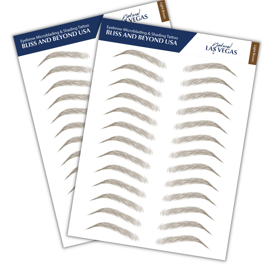 Bliss and Beyond USA Eyebrow Tattoo Stickers – 2 Sheets Waterproof, Long-Lasting, Natural Las Vegas Light Brown