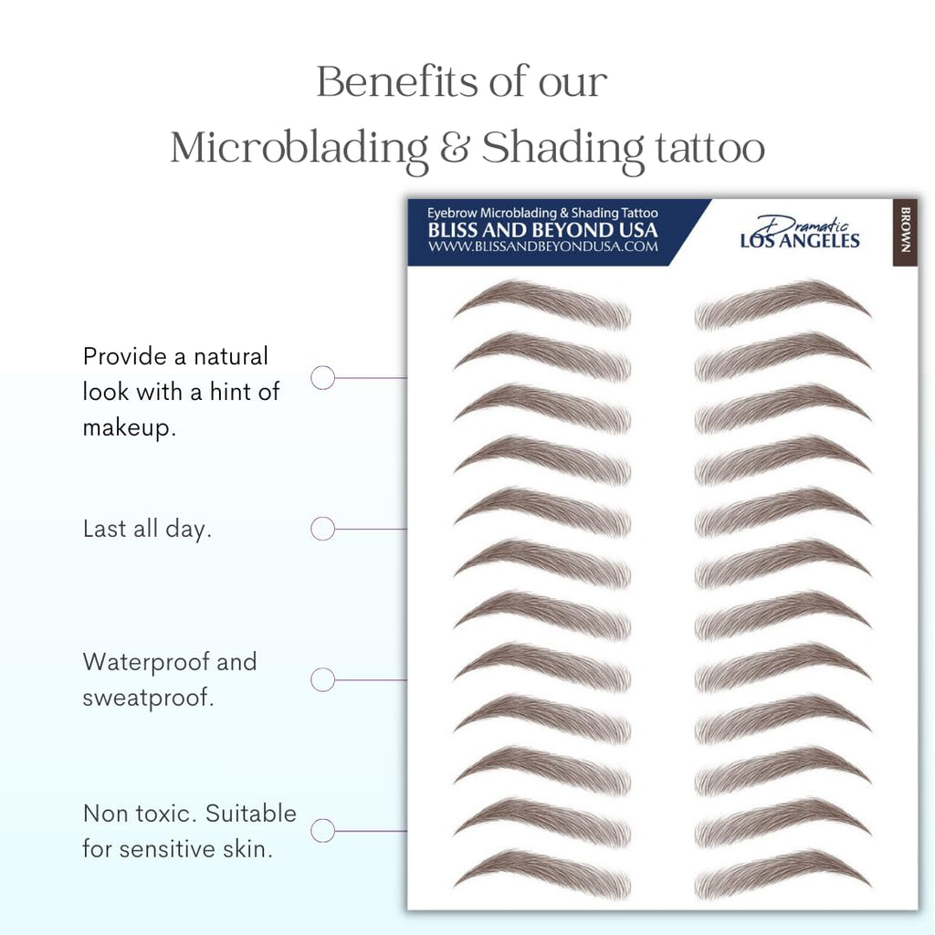 Bliss and Beyond USA Eyebrow Tattoo – Waterproof, Long-Lasting, Natural-Looking Brown (Two Sheets, Same Size)