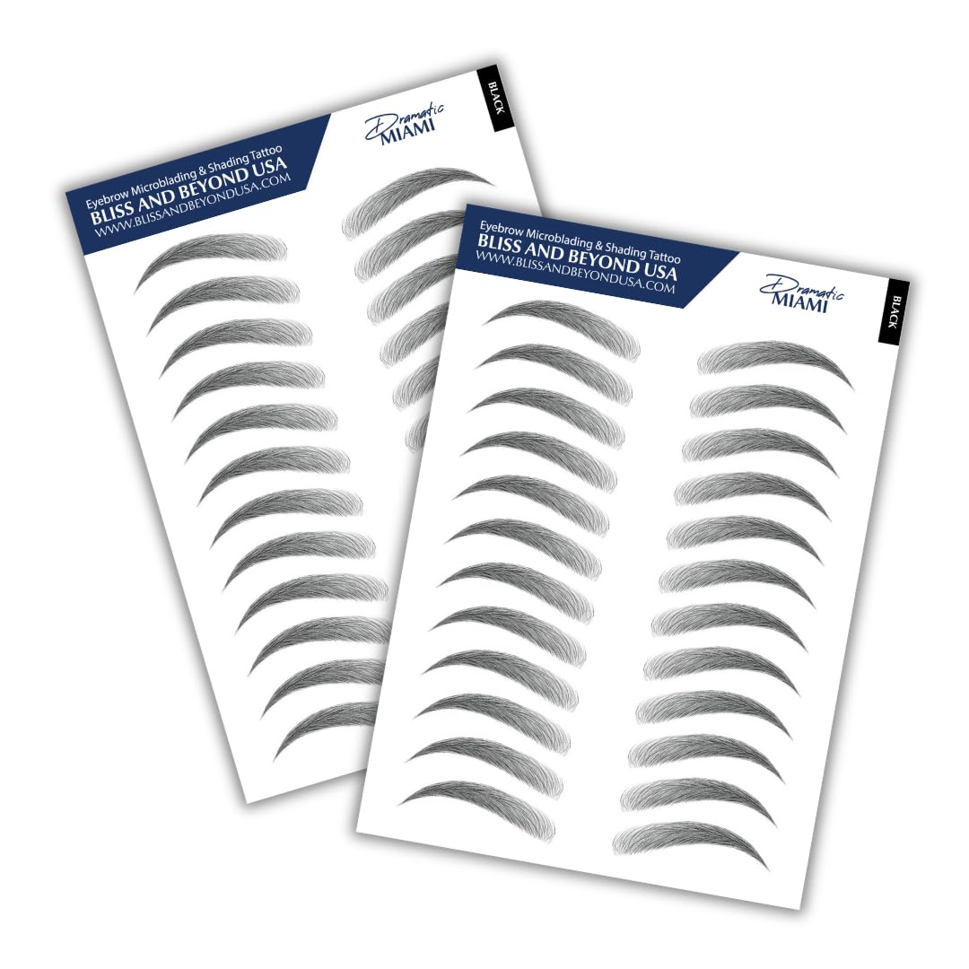 Bliss and Beyond USA Waterproof Eyebrow Sticker – Long-Lasting, Natural-Look Brow (Dramatic Miami, Black) | 2 Sheets