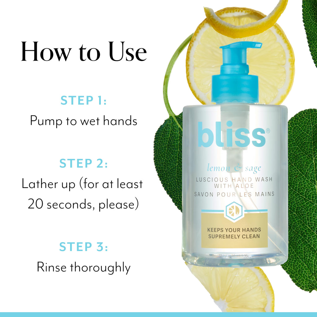 Bliss Lemon & Sage Hand Wash with Aloe — Hydrating, Refreshing Cleanse with Coconut Oil & Vitamin B5 (12.14 fl oz)