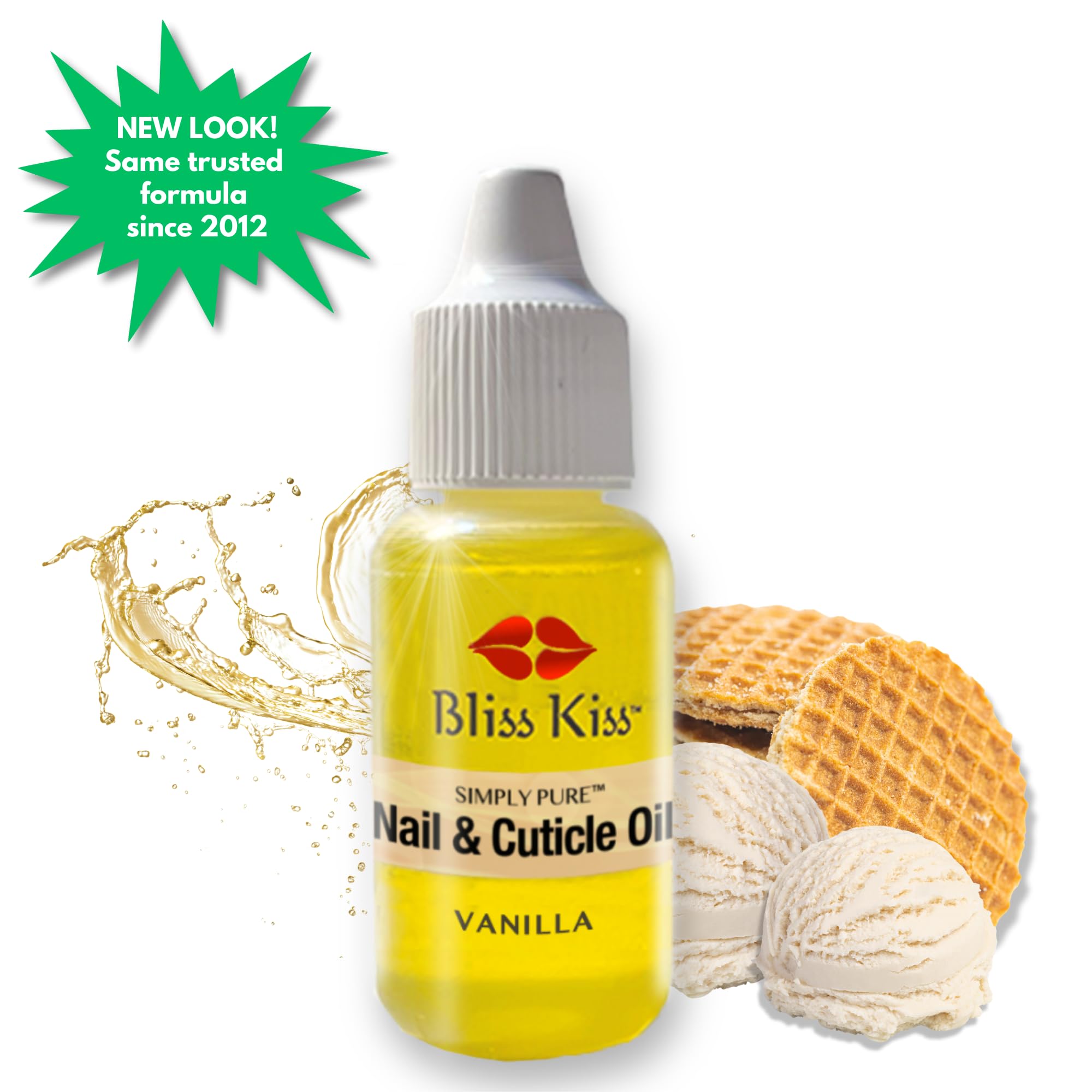 Bliss Kiss Vanilla Fragrance Nail Oil | Cuticle Dropper with Vitamin E & Jojoba, 0.5oz
