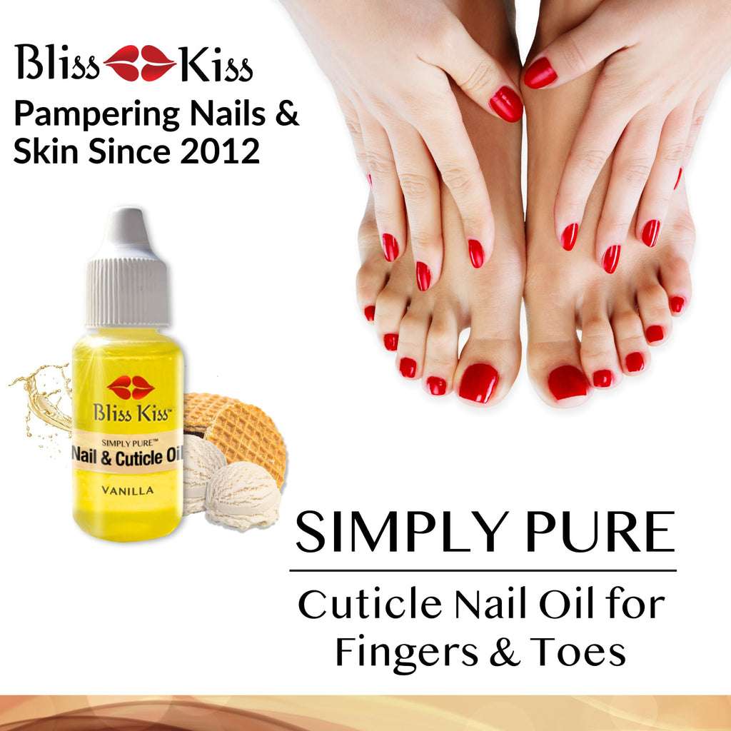 Bliss Kiss Vanilla Fragrance Nail Oil | Cuticle Dropper with Vitamin E & Jojoba, 0.5oz