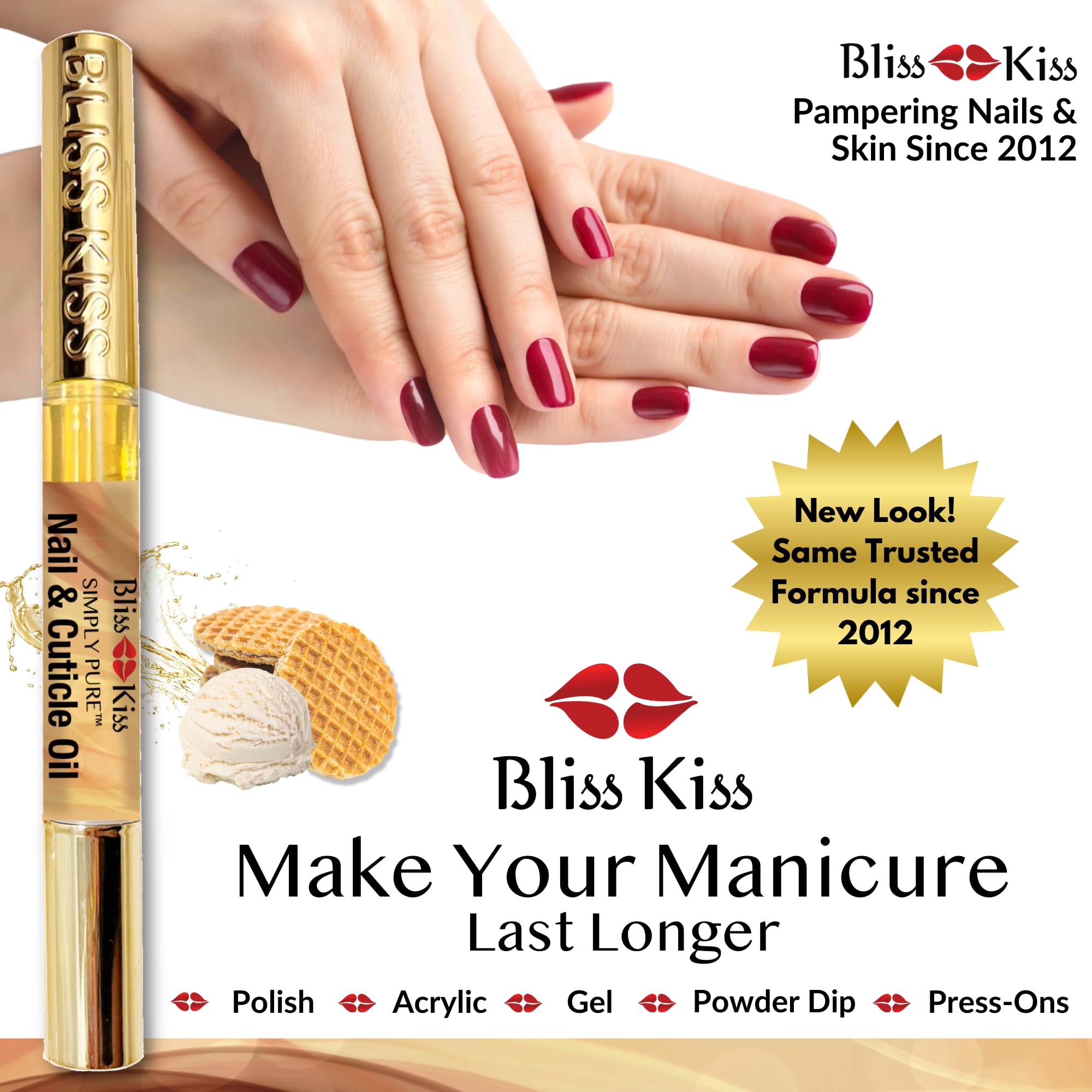 Bliss Kiss Simply Pure Nail Oil Pen 4-Pack – Vanilla Scent, Jojoba & Vitamin E for Hydration & Strength