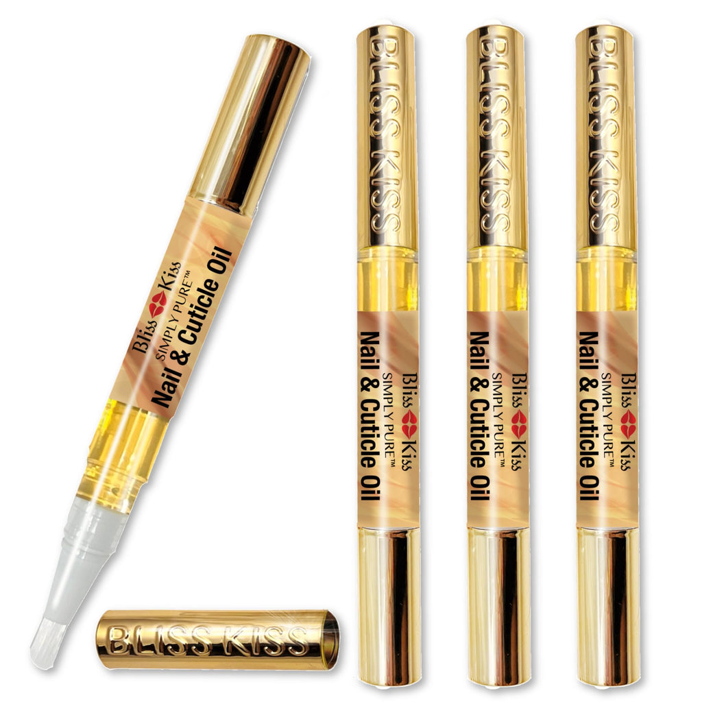Bliss Kiss Simply Pure Nail Oil Pen 4-Pack – Vanilla Scent, Jojoba & Vitamin E for Hydration & Strength