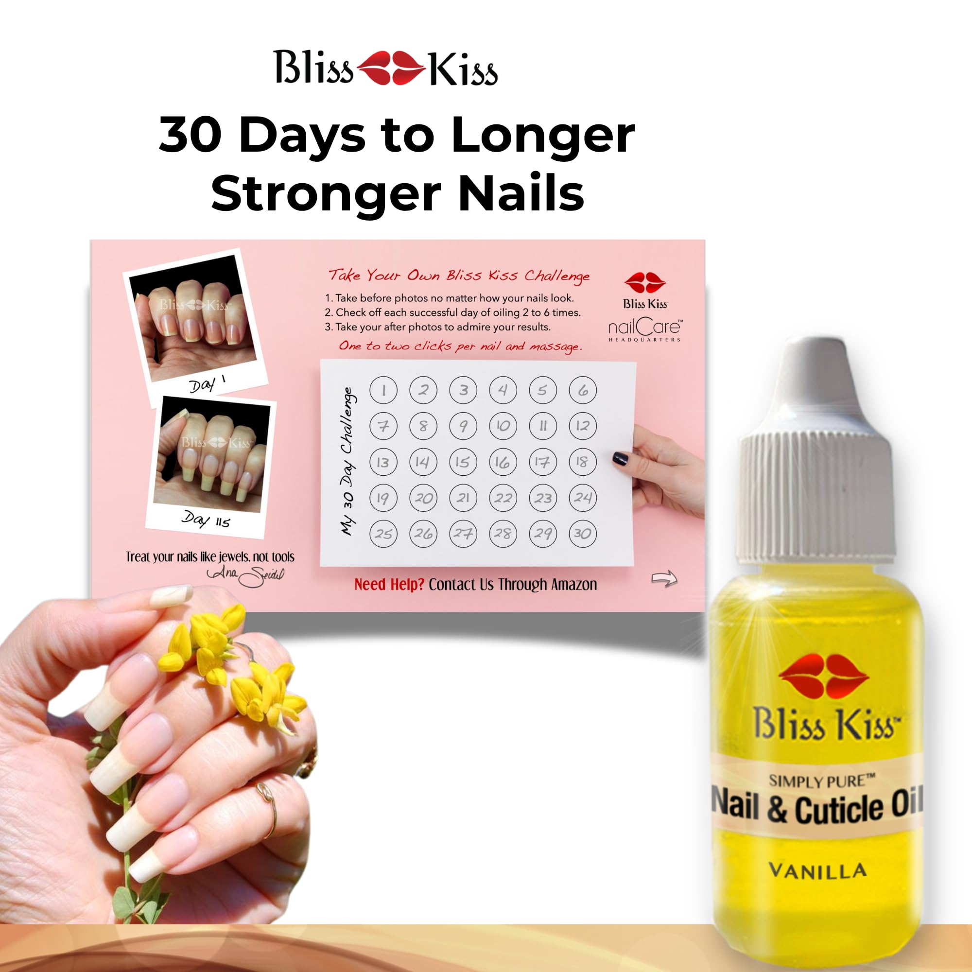 Bliss Kiss Vanilla Fragrance Nail Oil | Cuticle Dropper with Vitamin E & Jojoba, 0.5oz