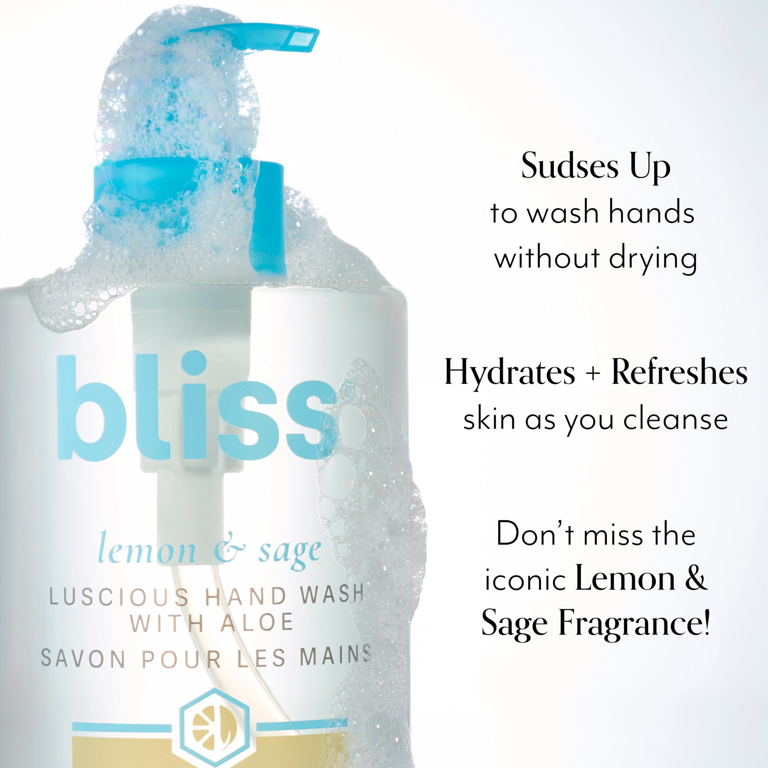 Bliss Lemon & Sage Hand Wash with Aloe — Hydrating, Refreshing Cleanse with Coconut Oil & Vitamin B5 (12.14 fl oz)