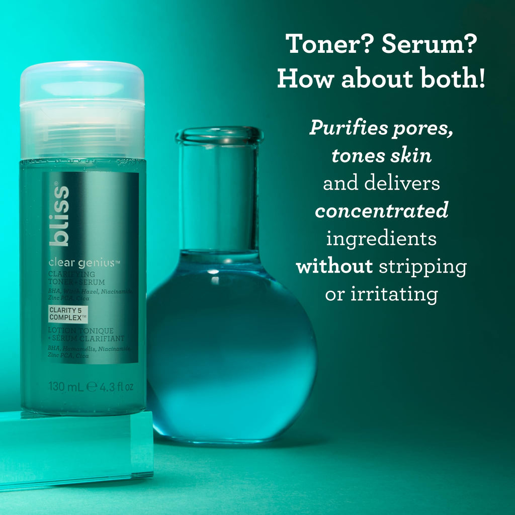 Bliss Fab Foaming Cleanser & Clear Genius Toner + Serum | Pore Purifying 2-Step Skincare Duo | Vegan & Cruelty-Free