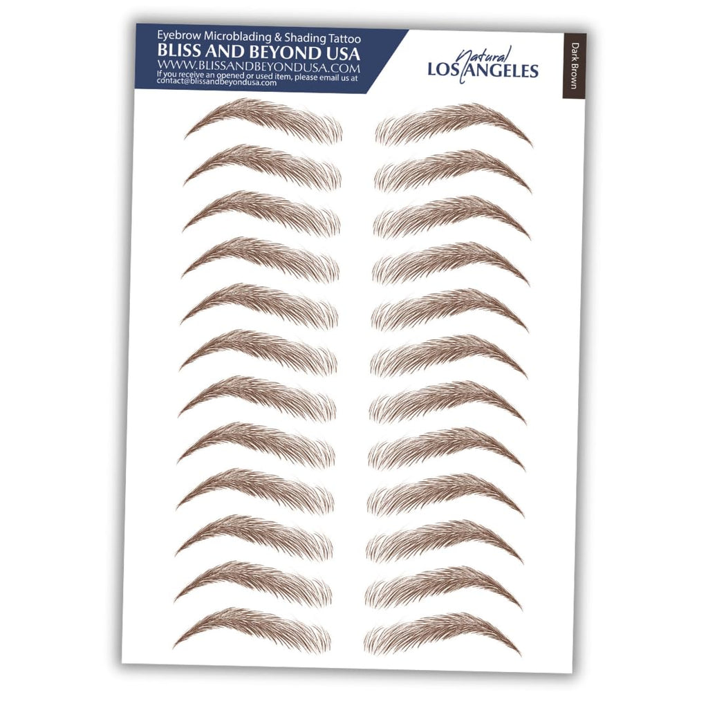 Bliss and Beyond USA | Waterproof Eyebrow Tattoo Stickers – Real Hair Stroke Look (New Los Angeles, Dark Brown)
