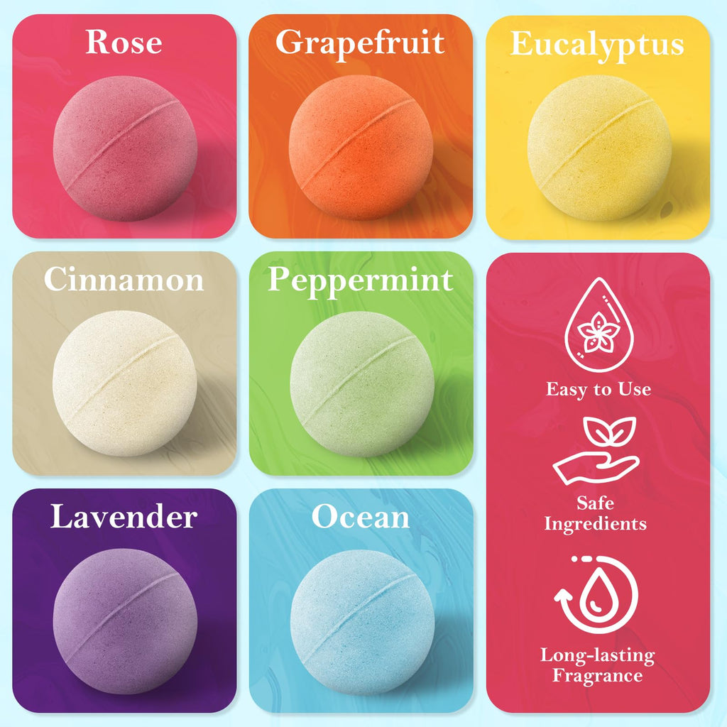 BlissfulOasis Bath Bombs Set – 7 Fragrances with Shea Butter for Dry Skin Moisture | Gift Idea