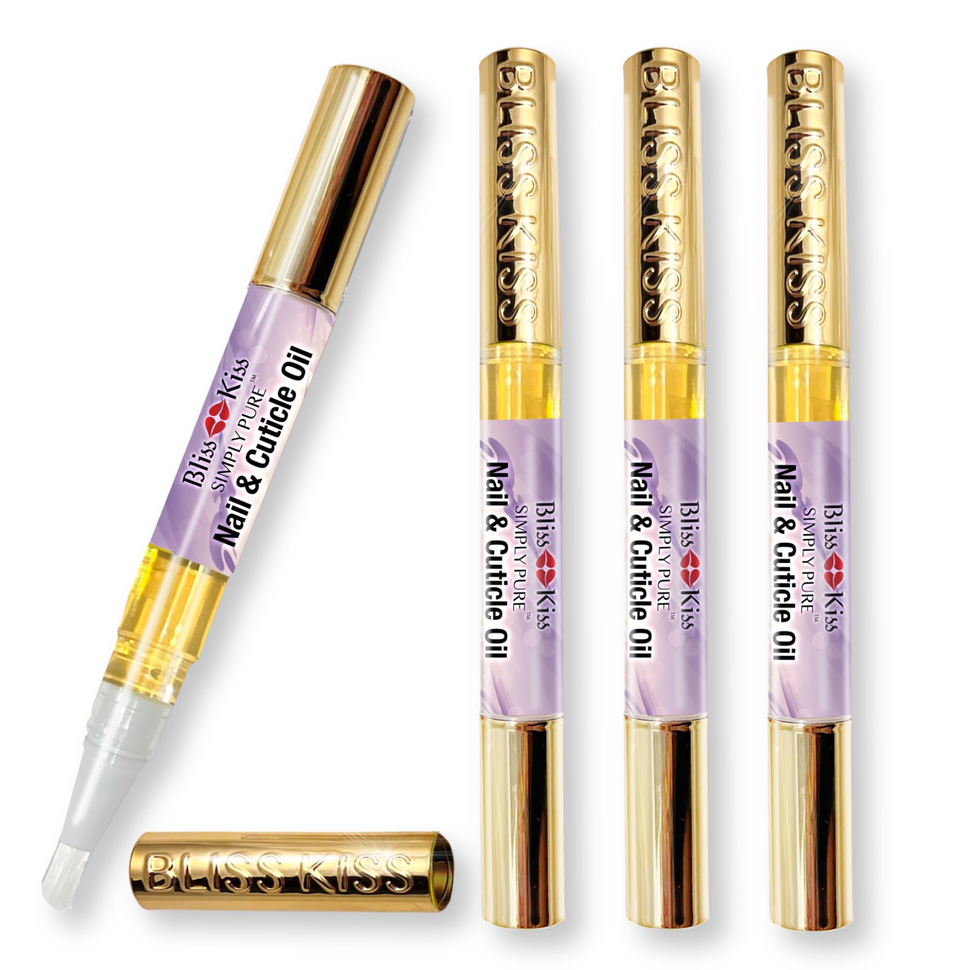 Bliss Kiss | 4 Lavender Vanilla Cuticle Oil Pen with Vitamin E & Jojoba – Nail Strengthener